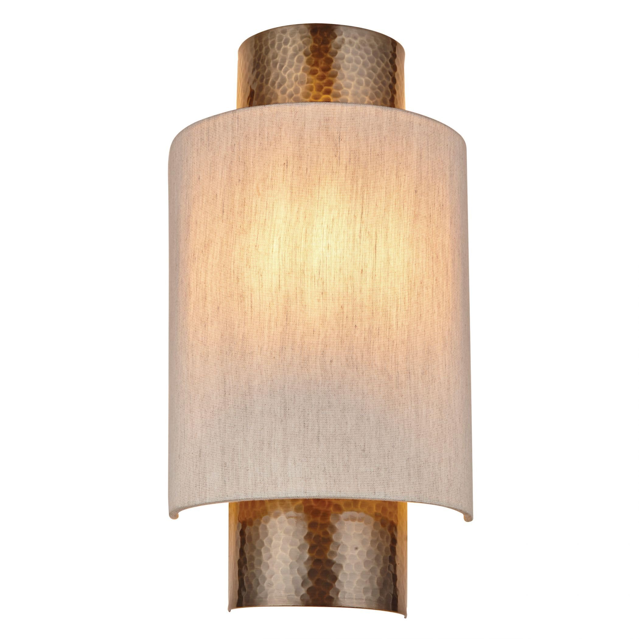 Endon 71308 Indara One Light Wall Light In Hammered Bonze Effect Plate Curved Natural Linen Shade