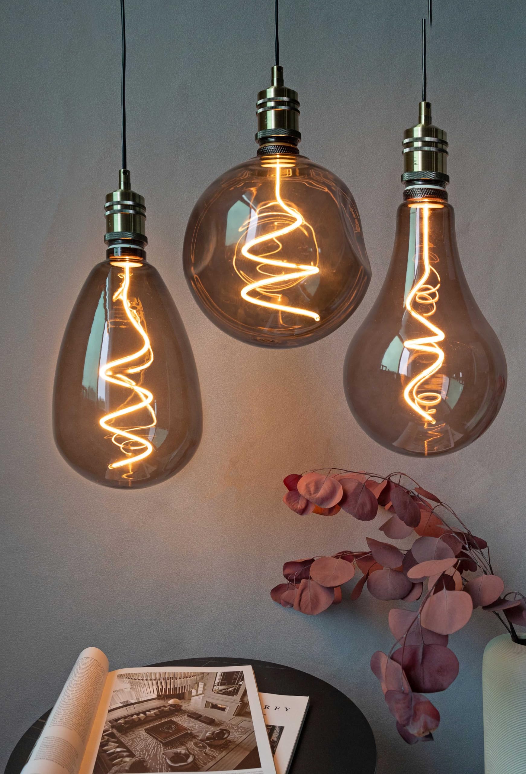 greenandco 4 żarówki LED w stylu vintage z możliwością ściemniania do oświetlenia nastrojowego, E27 G125, 4,9 W, 100 lm, 1800 K (bardzo ciepła biel) | 320° | 230 V | szary przydymiony | bez migotania