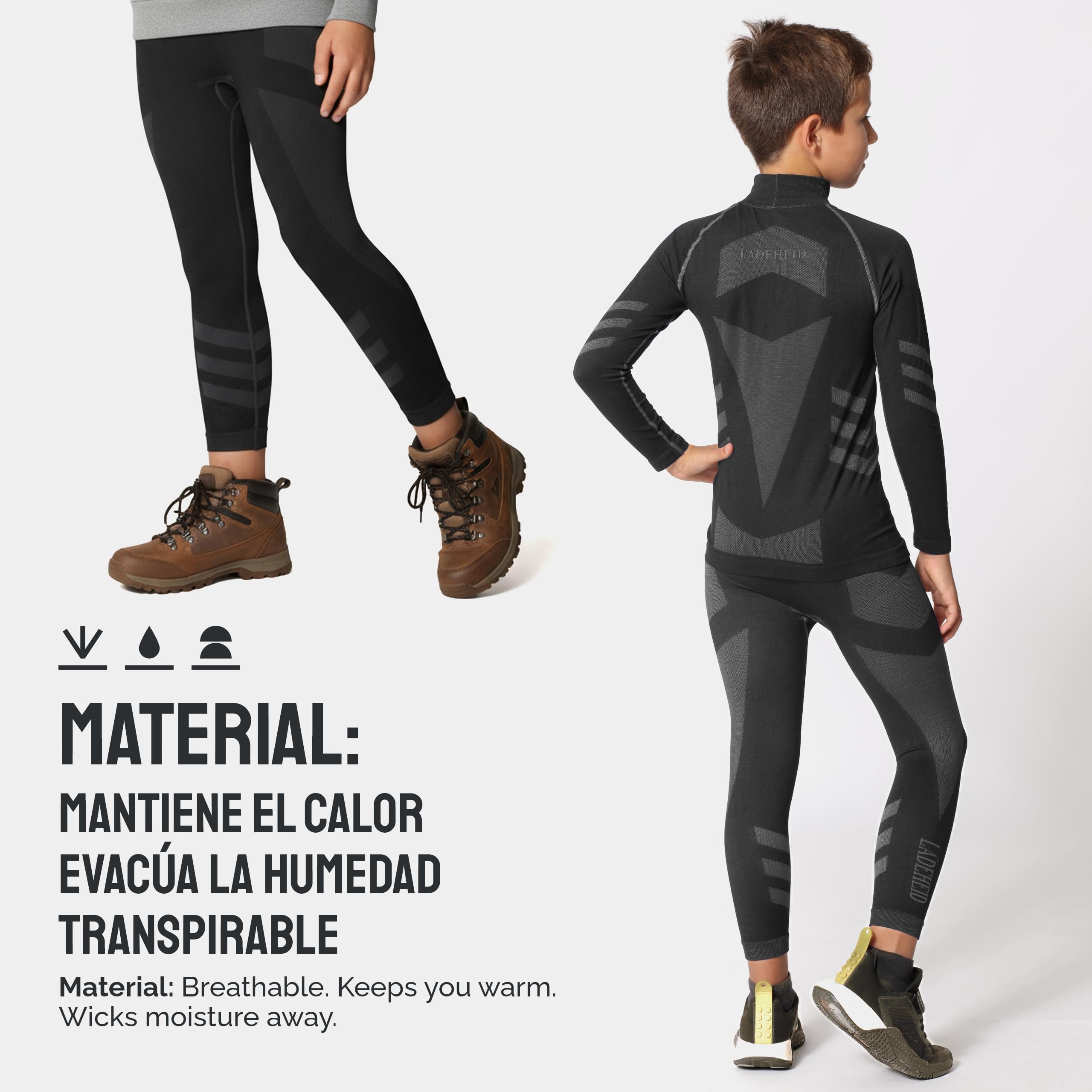 Ladeheid Conjunto Térmico para Niños – Ropa Interior Térmica para Invierno con Camiseta Térmica Niño & Niña y Pantalón Termico Largo – Ideal para Futbol y Esquí LAGI009