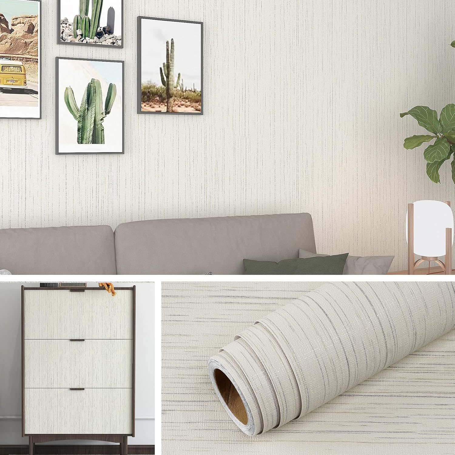 Livelynine 15.8X394 Tan Grasscloth Peel and Stick Wallpaper Textured