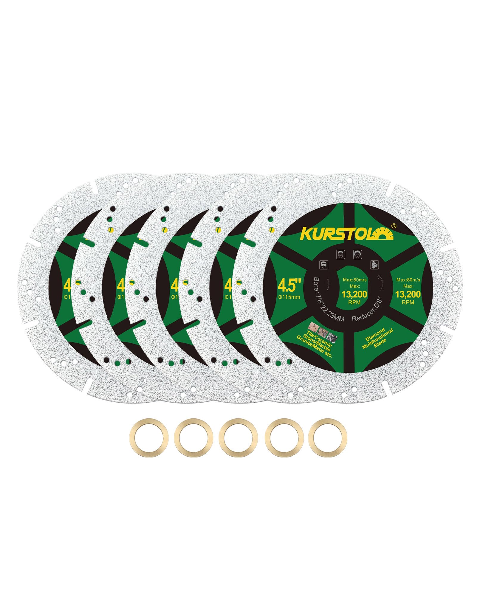 Diamond Cutting Disc 115mm 5pcs - KURSTOL Diamond Multi-Purpose Saw Blades Angle Grinder for Marble, Granite, Tile, Ceramic, Porcelain, Metal, Stone
