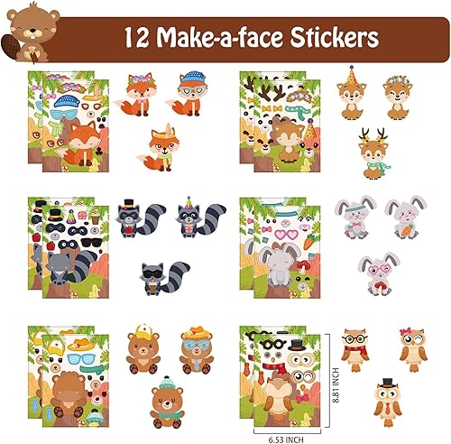 Miniatura 2 de Paquete de 12 calcomanías Make A Woodland Creatures, suministros de fiesta para decoraciones de baby shower y suministros de fiesta de cumpleaños,