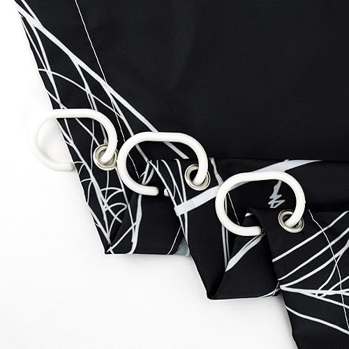 Miniatura 3 de LB Cortina de ducha espeluznante de Halloween, árbol muerto espeluznante con tela de araña de murciélago, cortina de ducha de baño con temática de