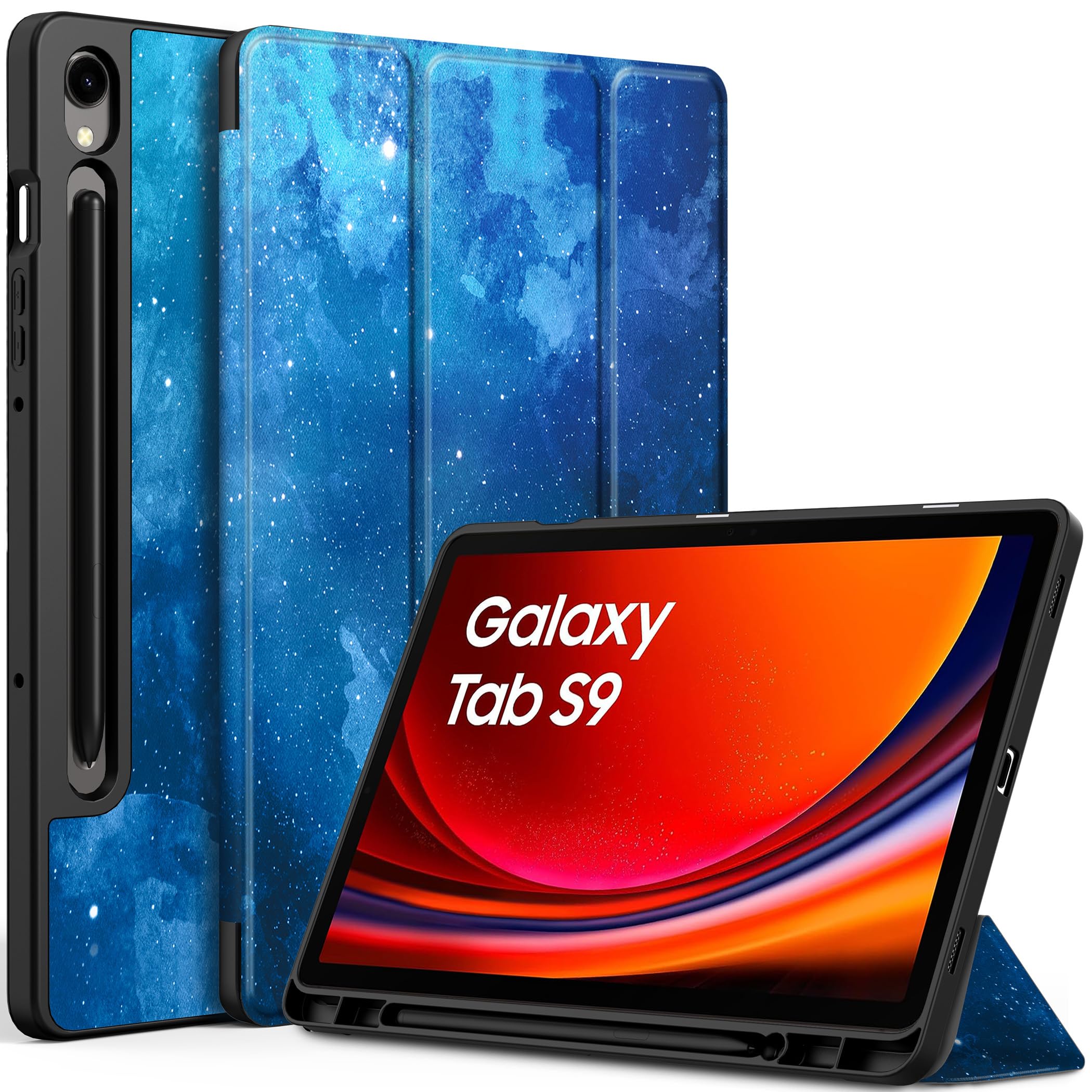 EasyAcc Custodia Cover Compatibile con Samsung Galaxy Tab S9 2023 11 Pollici con Cover Leggero Supporto in Pelle PU Case,SM-X710 (Wi-Fi)/SM-X716B (5G Global)/SM-X718U, Stella Blu