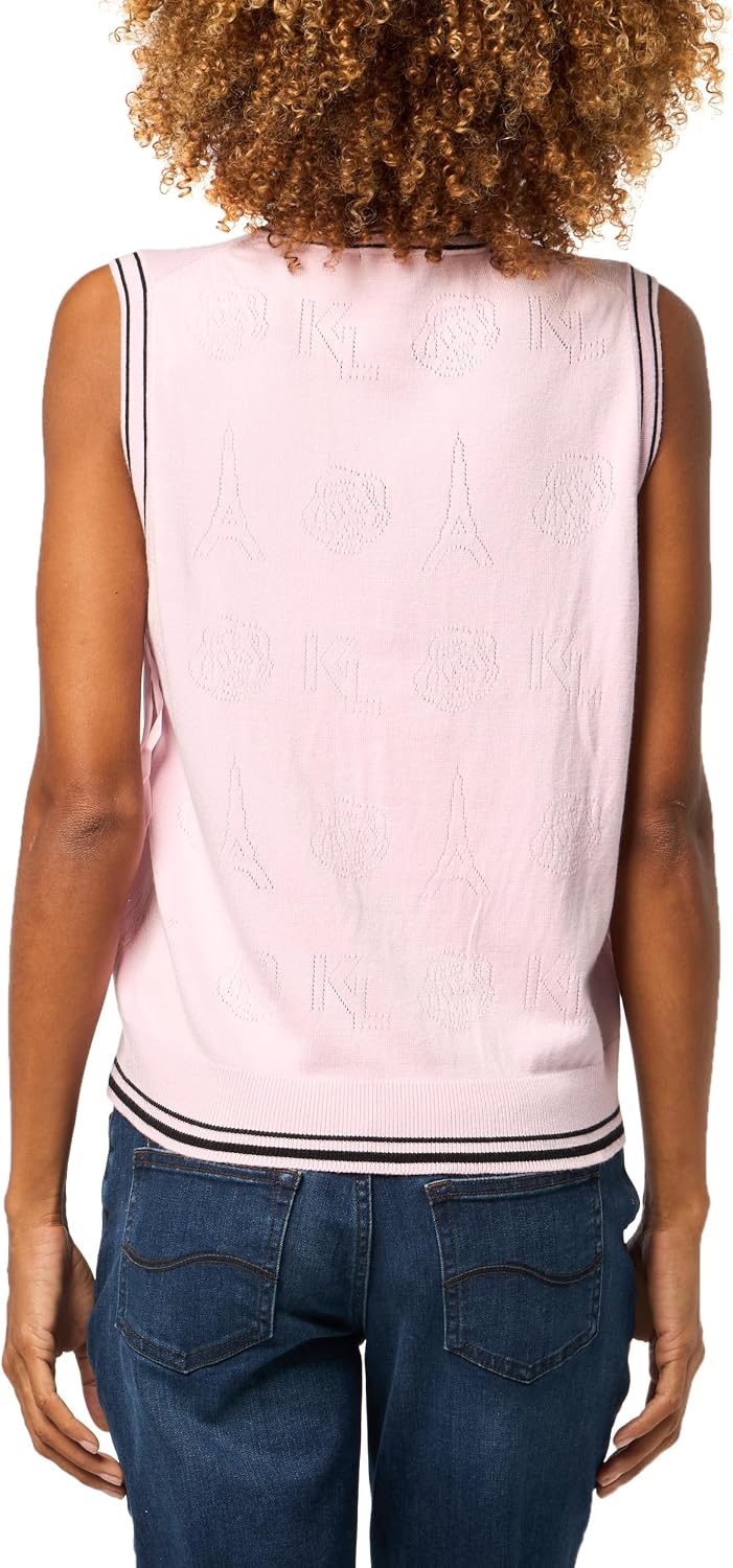 Karl Lagerfeld Women's Sleeveless Delicate Sweater with Classic Karl Theme Embroidery