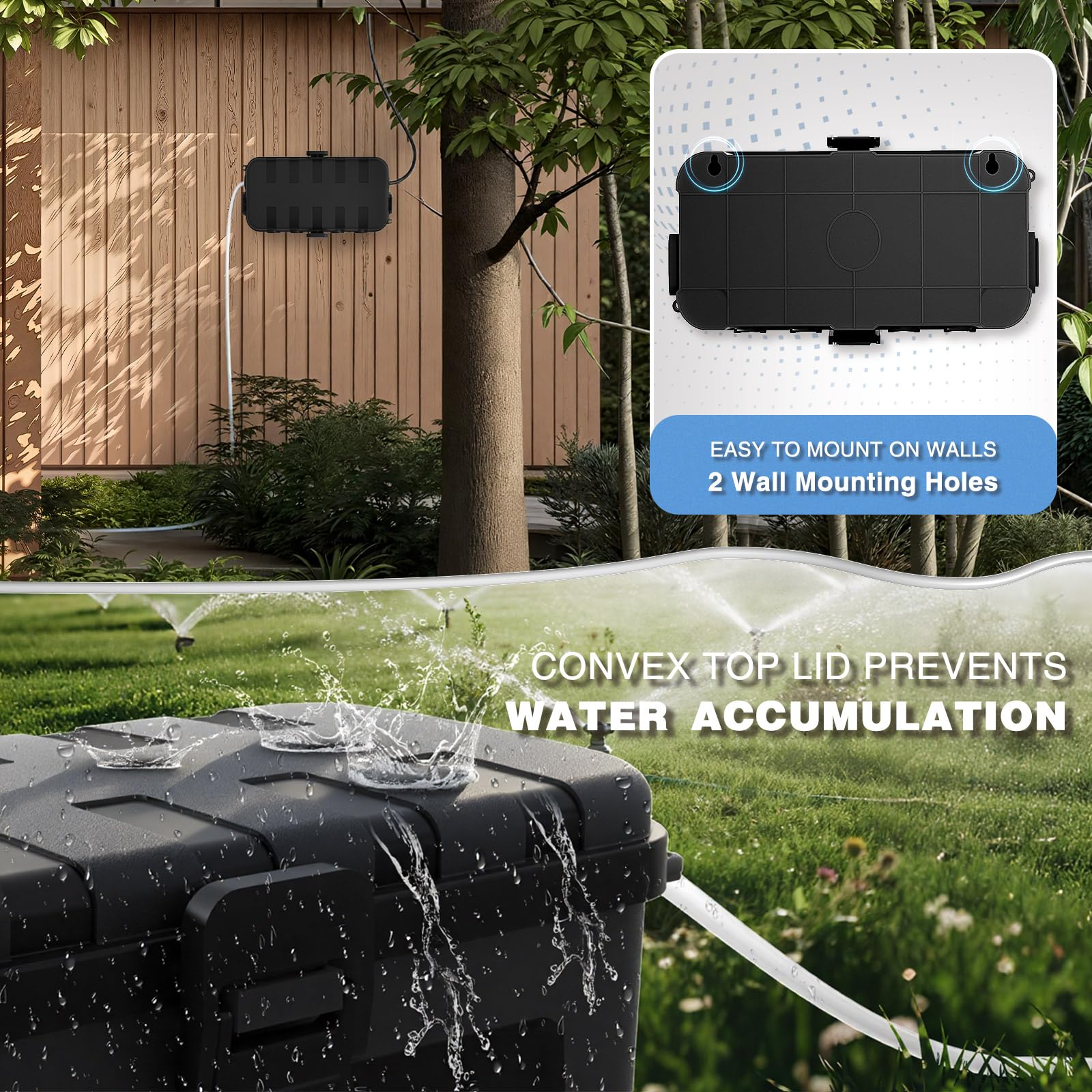 Flemoon Medium Outdoor Electrical Box, ETL Certified IP54 Waterproof Extension Cord Cover w/6 Cable Entry Ports, Weatherproof Connection Box for Power Strip, Timer, Plug, Holiday Lights, Black — Amazon image 7
