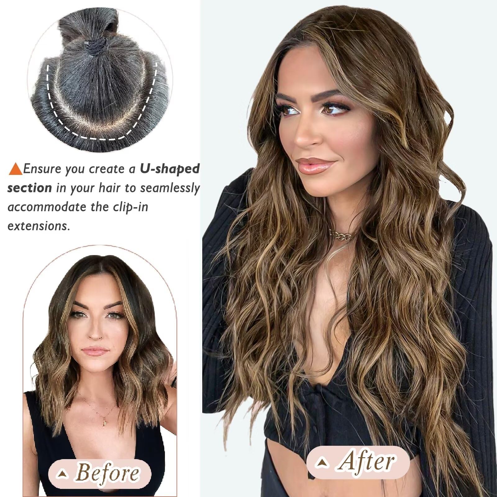 TESS Clip in Extensions Echthaar Schwarz 55 cm, Ein Stück U-Förmige Clip in Echthaar Haarverlängerung 5 Clips Remy Haar Extensions 75 g #1B Naturschwarz Extensions Clip in Echthaar