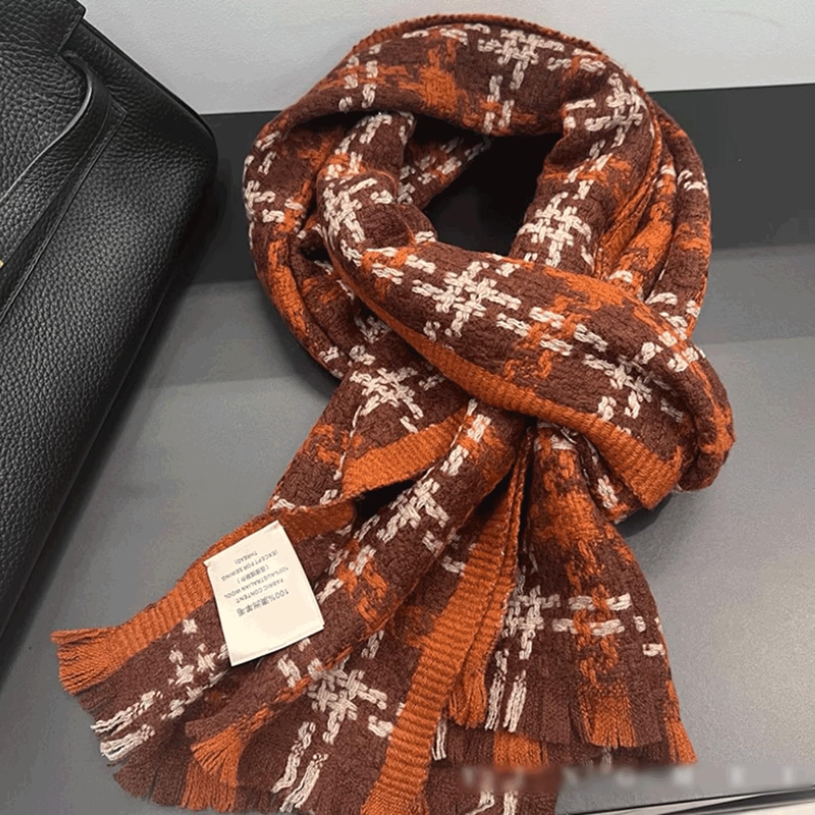 Multiusos Bufanda de Lana con Caja, Bufandas Suaves Transpirables con borlas, envolturas Gruesas, Bufandas de Cuello de tartán, Chal cálido de Invierno cálido