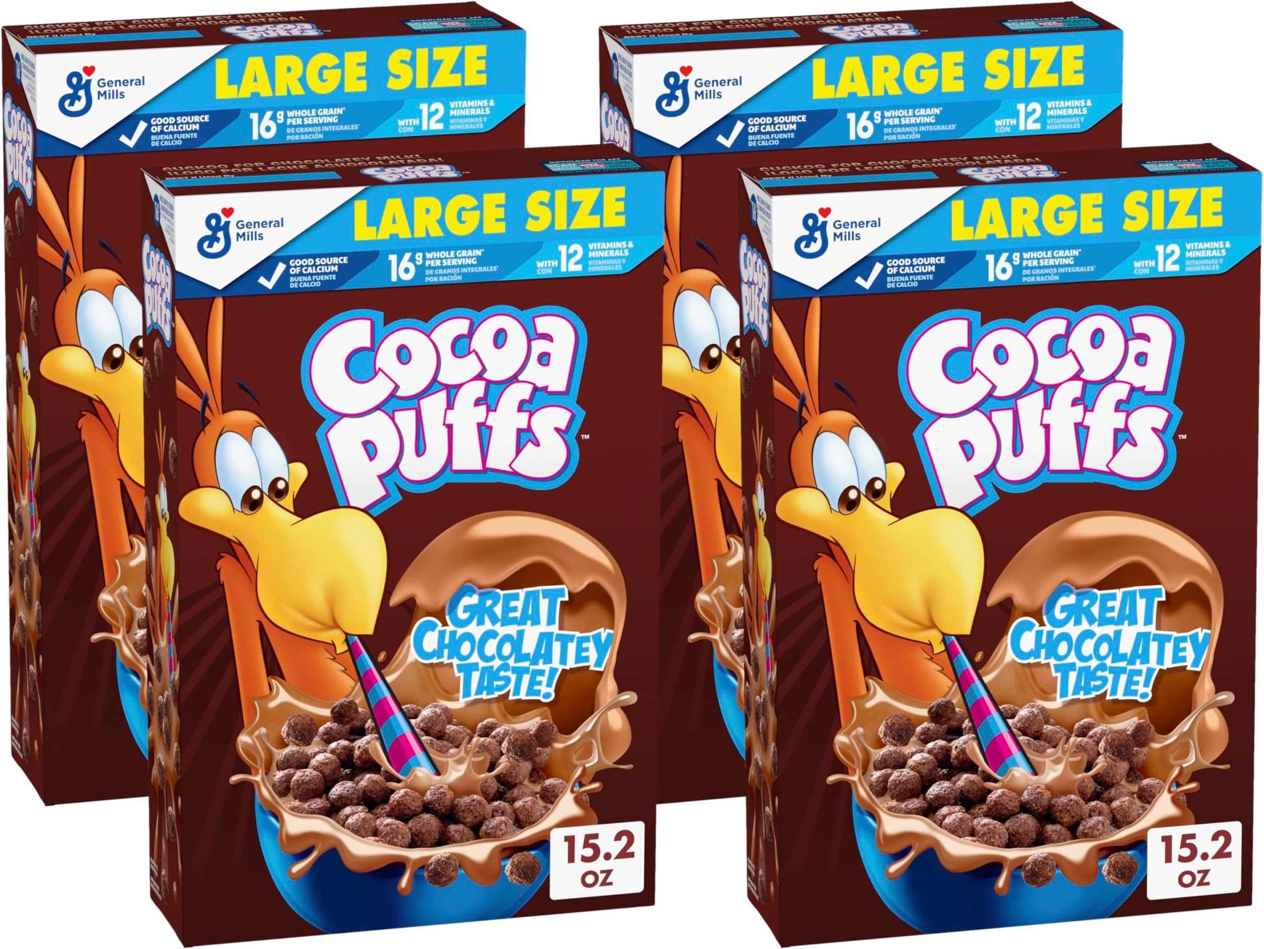 Cocoa Puffs, Chocolate Breakfast Cereal with Whole Grains, 15.2 oz (Pack of 4)