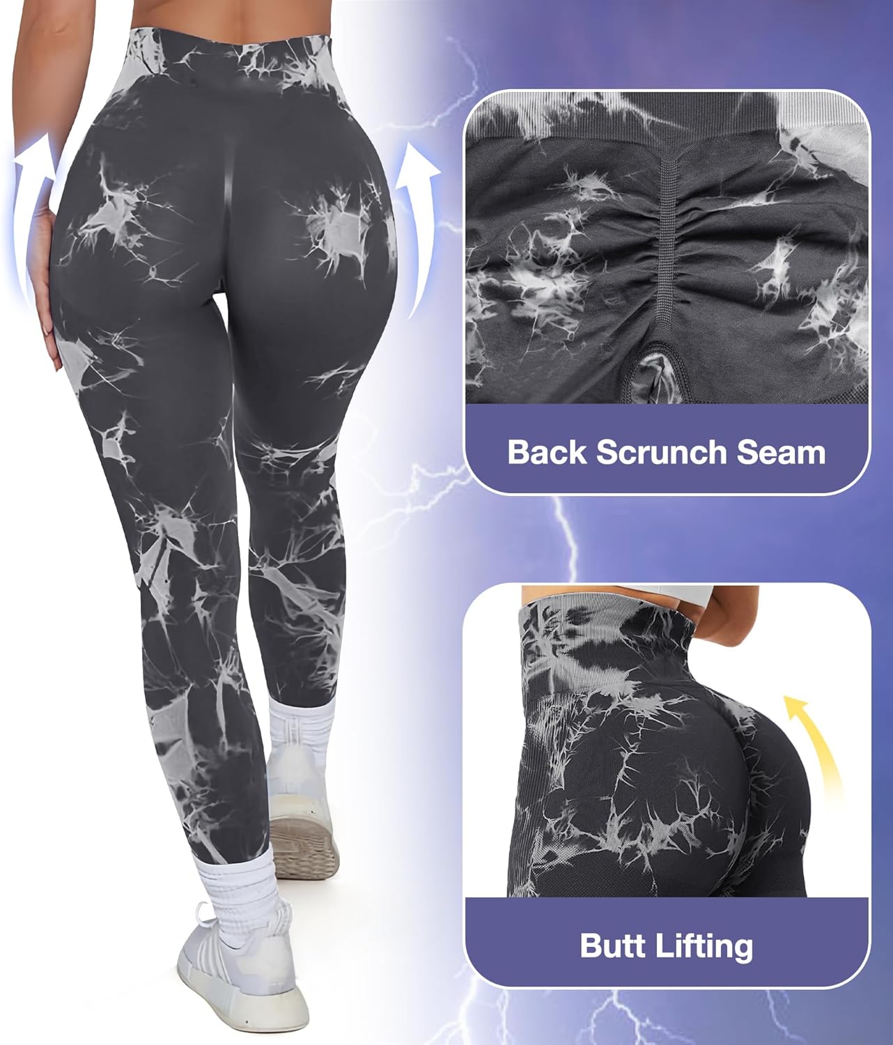 JGS1996 Tie Dye Scrunch Butt Lifting Leggings for Women Booty Sculpting Workout Tight High Waist Tummy Control Yoga Gym Pants - Image 3