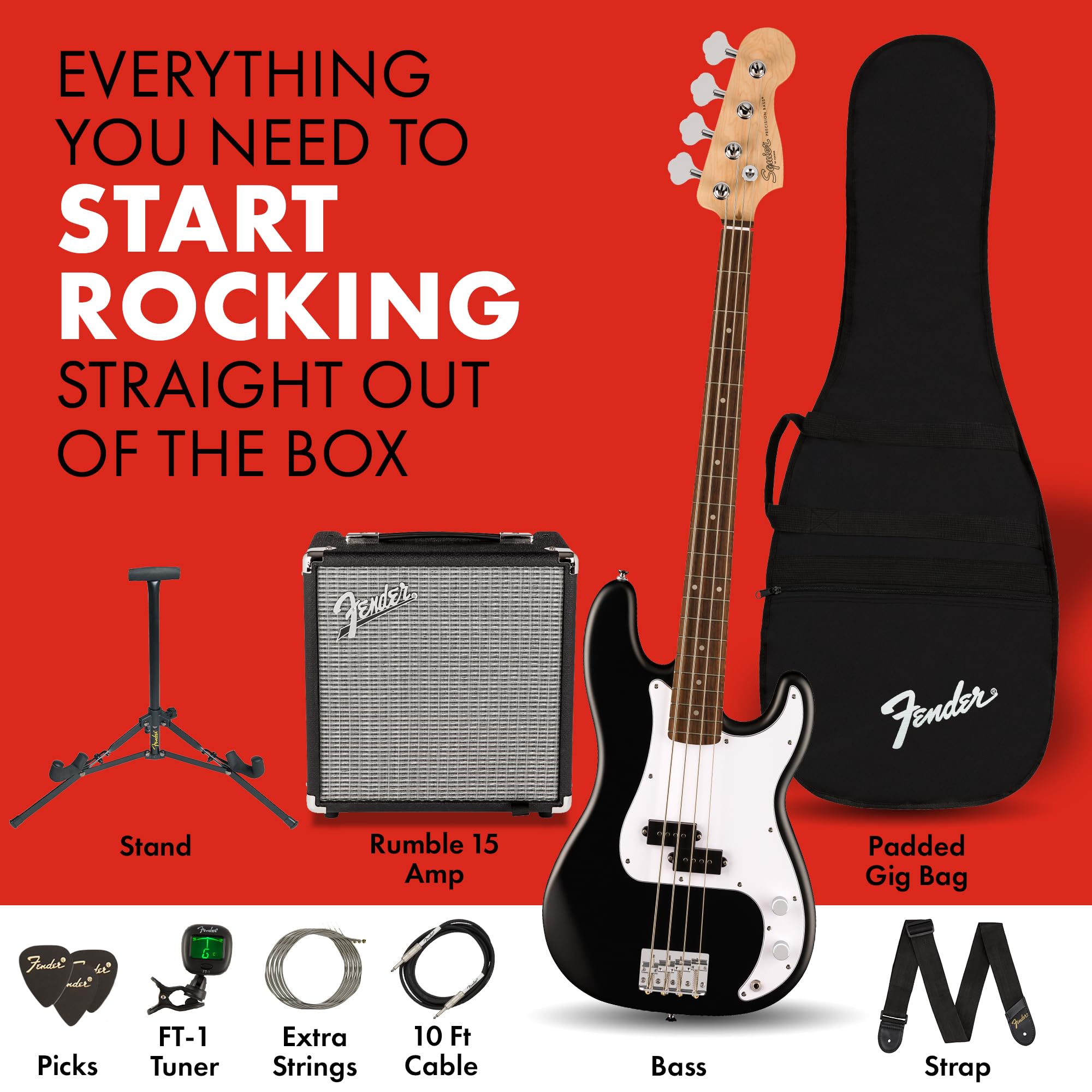 Fender Squier Sonic Precision Bass Guitar - California Blue Bundle With Amplifier, Cable, Tuner, Strap, And Atin Bazaar Instructional DVD