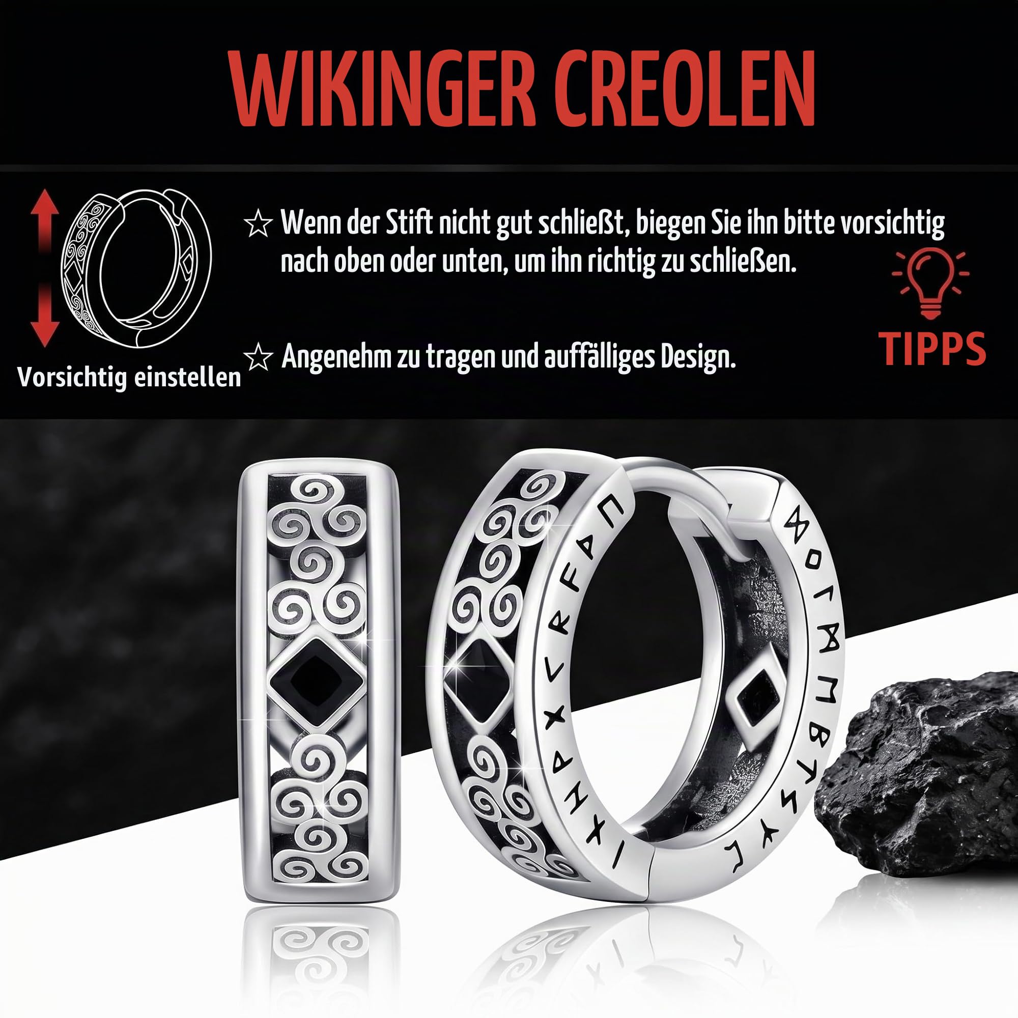 Wikinger Rune Ohrringe 925 Sterling Silber Viking Schmuck Geschenk für Männer Frauen Punk Style Ohrringe Unisex Wikinger Accessoires Geschenkidee