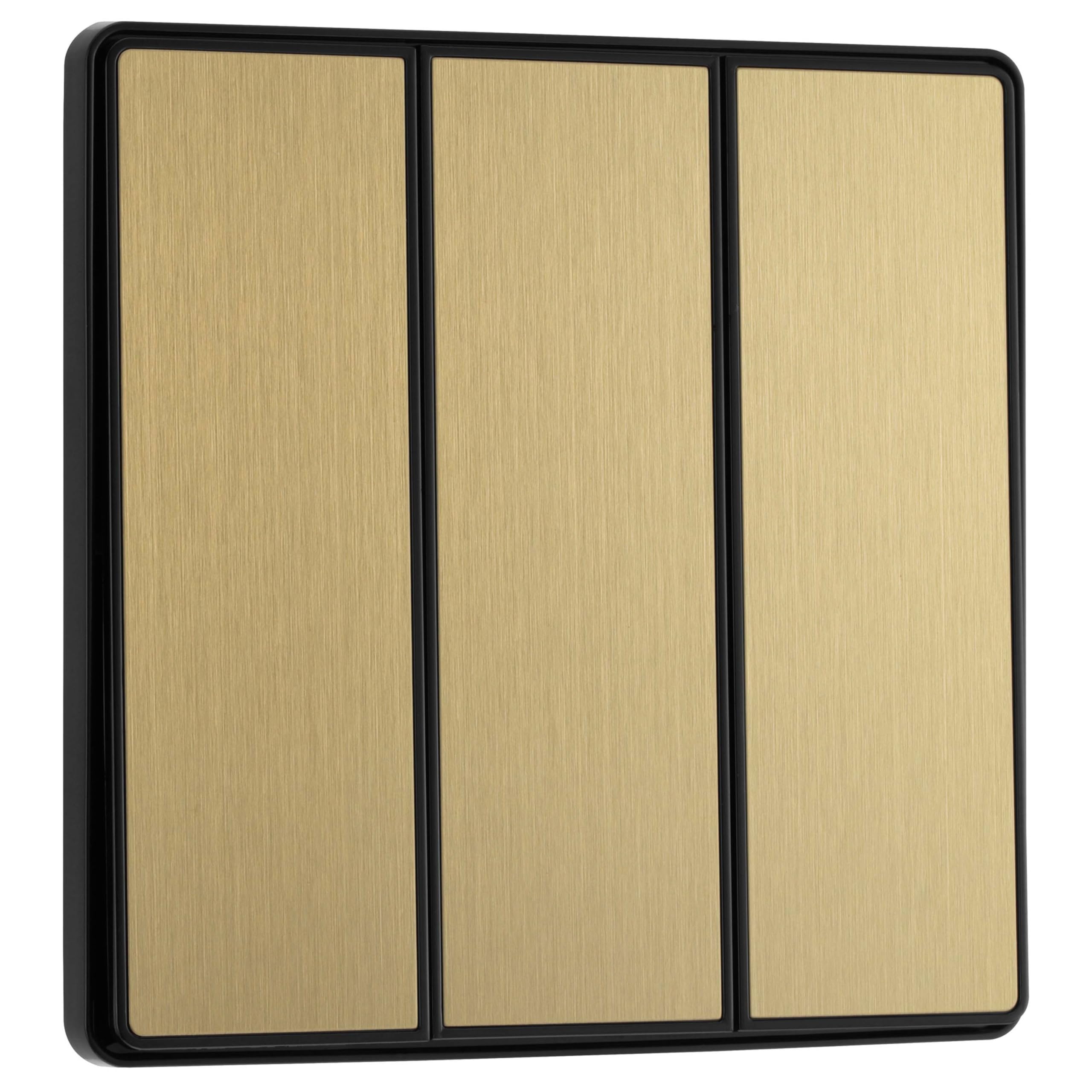BG Electrical Triple Wall Light Switch, 2-Way, Edge-to-Edge Rockers, Screwless Appearance, Round Edges, Evolve, Satin Brass, 20A, 16AX, PCDSB43EB