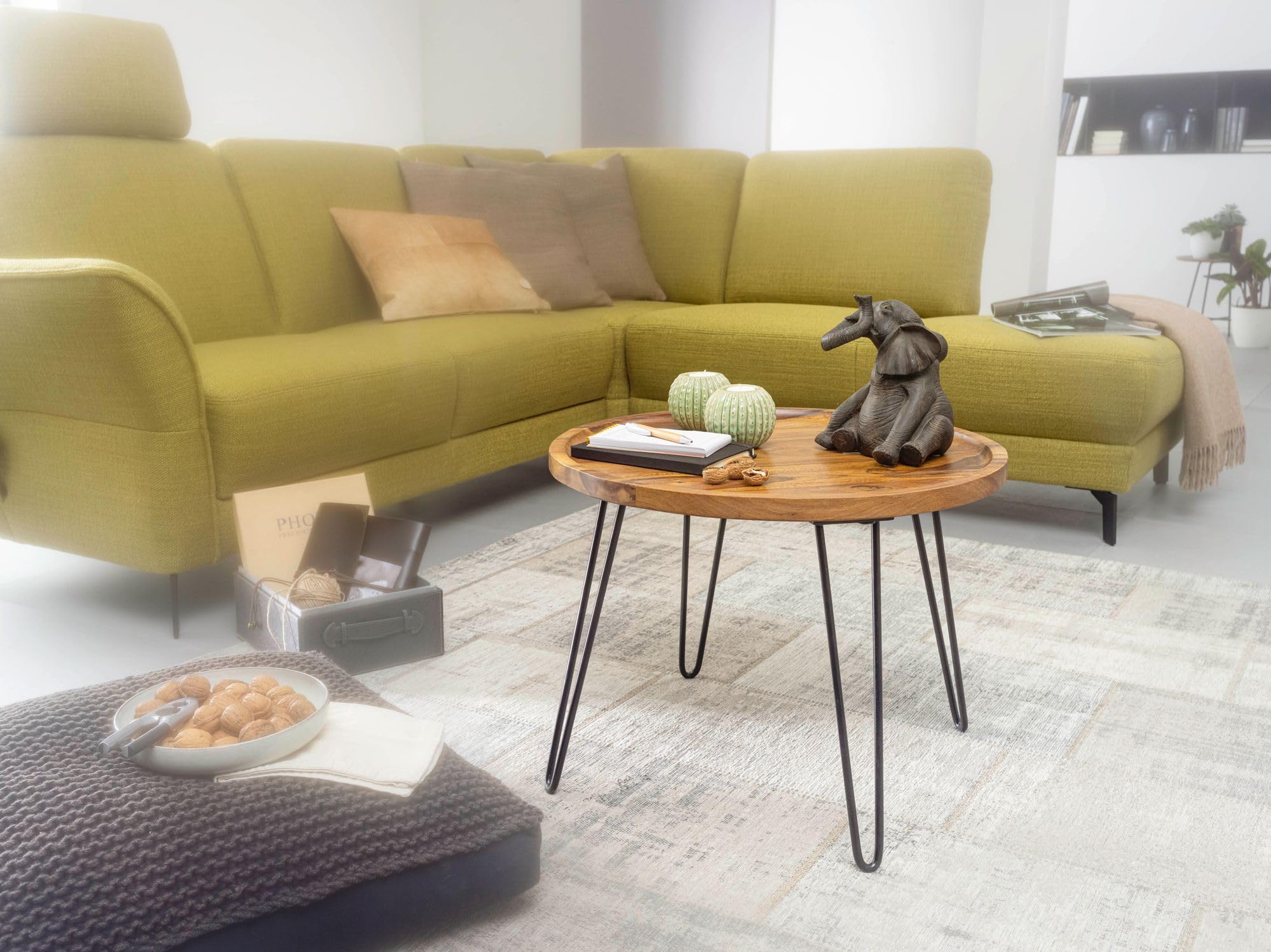 FineBuy Mesa De Centro Moderna Redonda 60x60x45 Cm Madera Maciza De