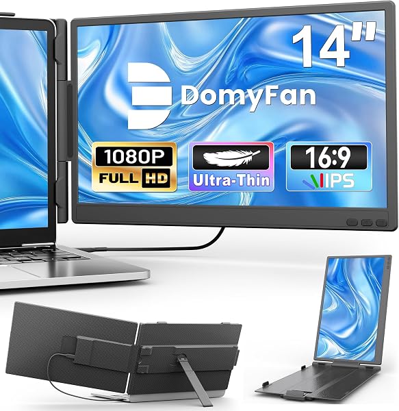 Écran Portable,Écran d'Extension pour PC Portable 14",Double Moniteur Portable Ultra-Fin FHD 1080P IPS pour PC Portable 13"-17",Plug & Play avec HDMI/USB-A/Type-C,Compatible avec Windows, Mac, Android - 1