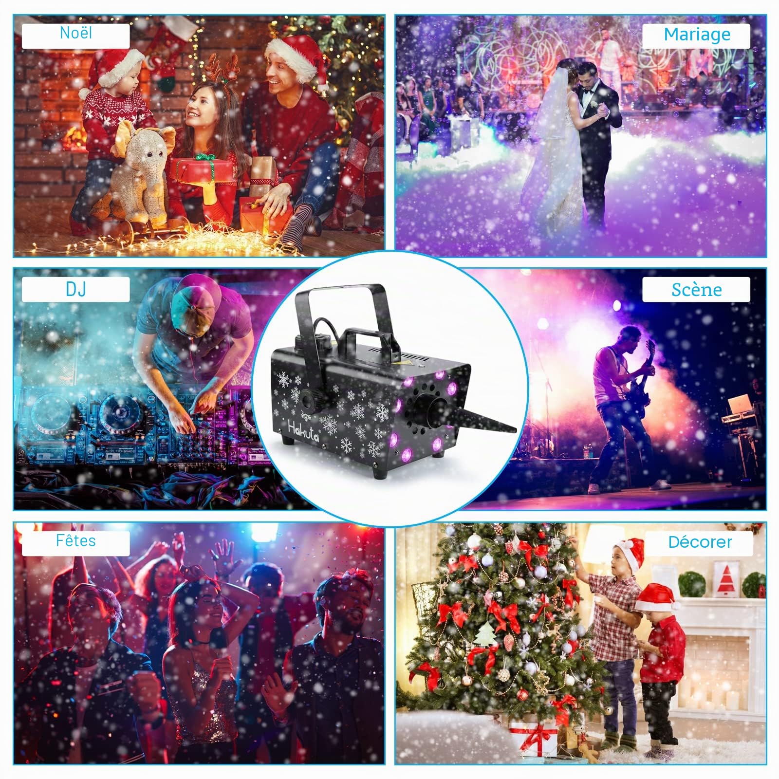 Hakuta Machine à neige 800W avec 8 LED, y compris la télécommande, machine à neige éclairage coloré pour Halloween, Noël, mariage, fêtes et scène DJ, Rouge