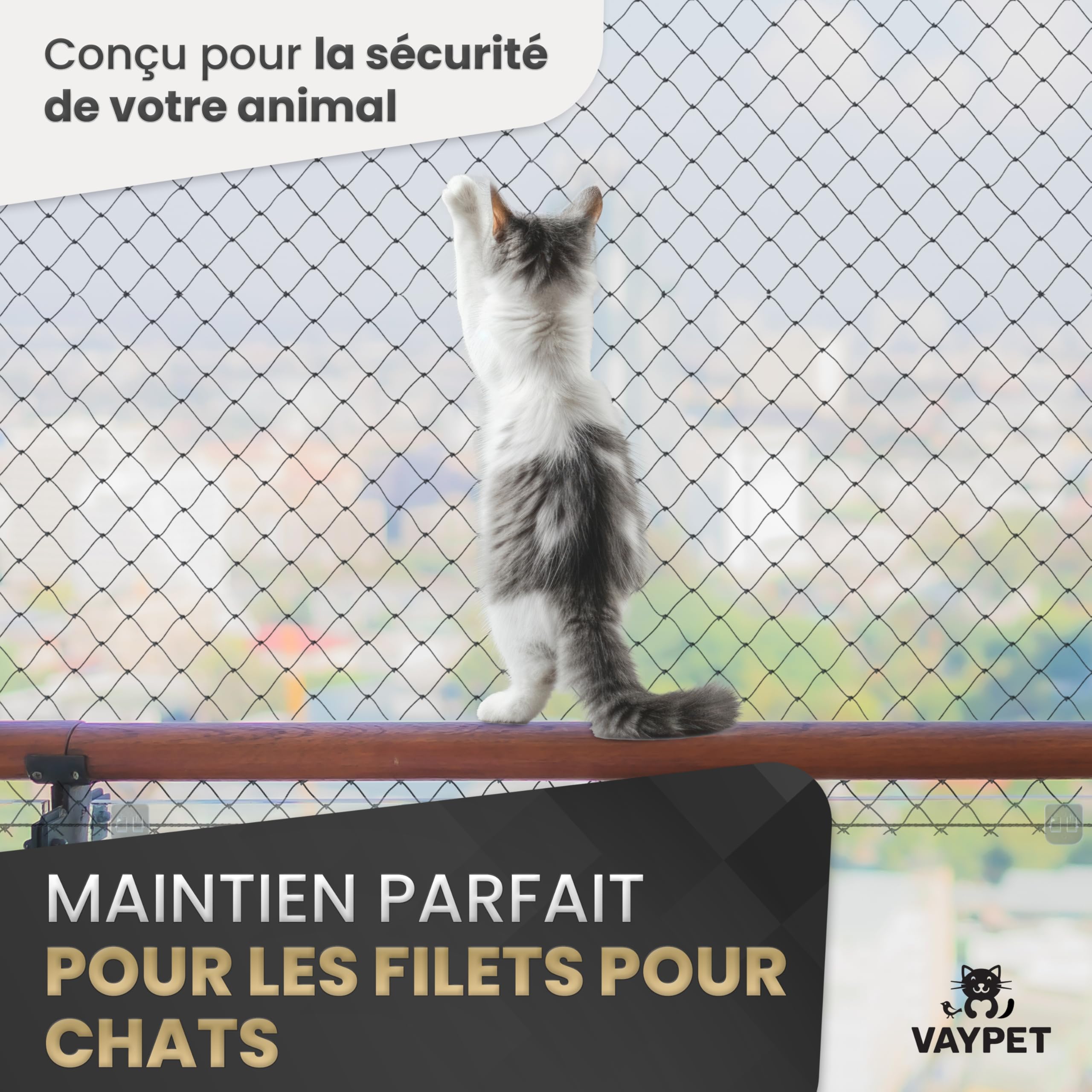 VAYPET® 100 Crochets Filet Chat & Colle Silicone [60ml] - Fixation & Attache Filet Chat Balcon sans Perçage | Crochet Adhésif Extérieur Transparent | Idéal sur Béton, Crépi & pour Fenêtre