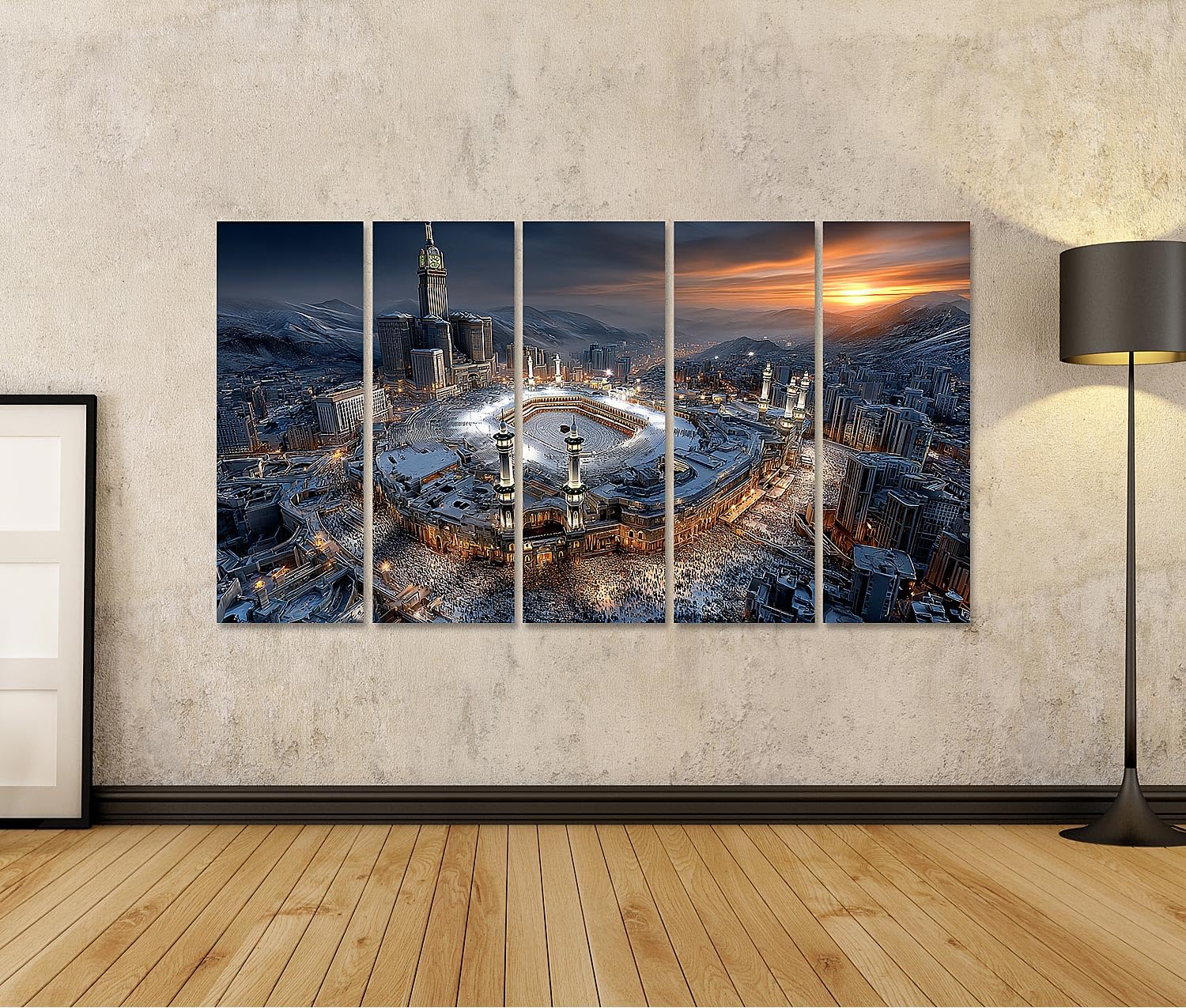 islandburner Quadro su tela con vista aerea della Kaaba in Mecca al tramonto, 5 pezzi XXL