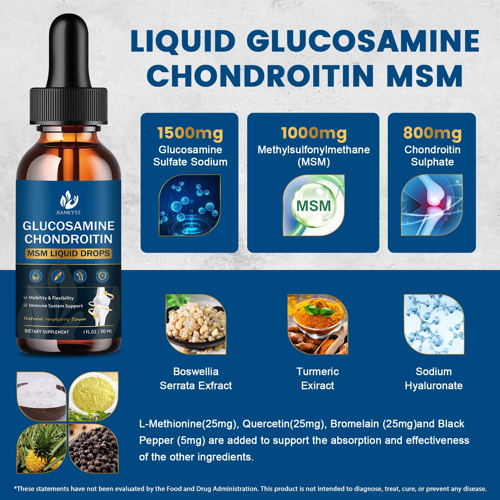 (2 Pack) Glucosamine Chondroitin MSM Liquid Drops, High Absorption — Amazon image 3