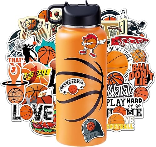 Miniatura 15 de Botellas de agua de baloncesto para niños de 18 onzas y 100 calcomanías de baloncesto deportivas aisladas de acero inoxidable, accesorios de
