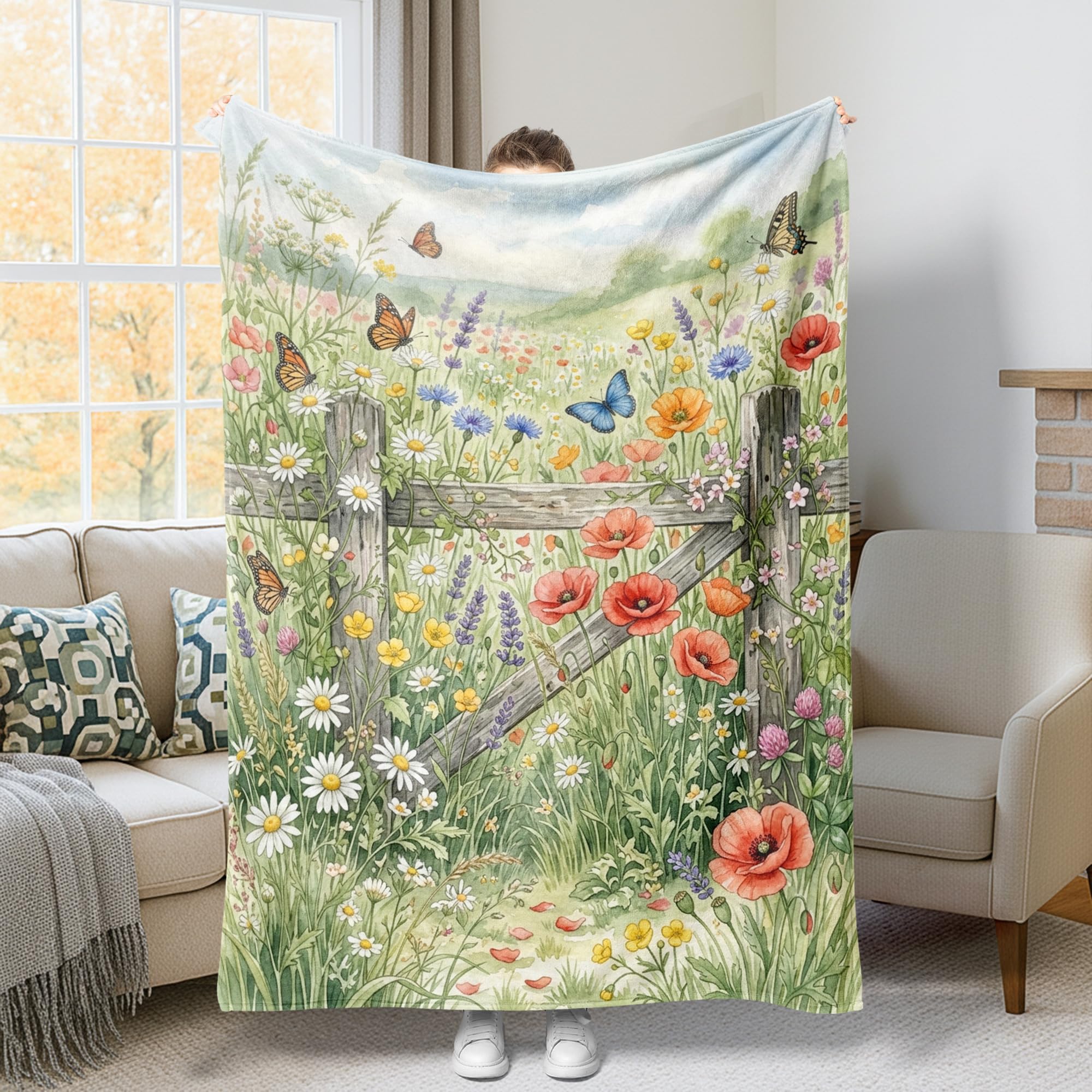 Couverture en peluche légère contre le froid | Jeté de lit compact motif floral vert
