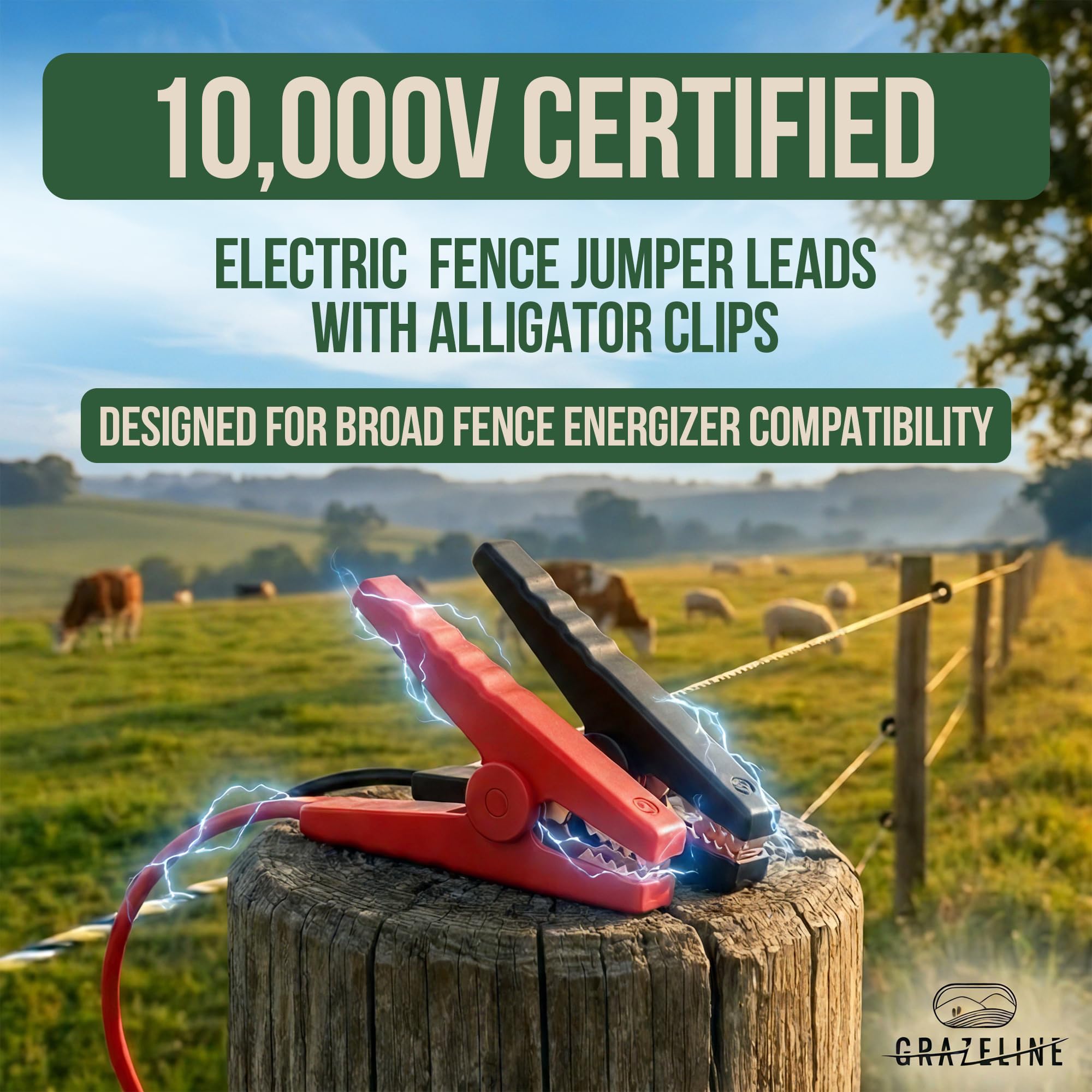 Cables eléctricos de puente para valla con clips de cocodrilo, conectores de alambre de cobre estañado de 10.000 V con cables aislados de TPU de alta calidad para energizador de vallas, cargador solar