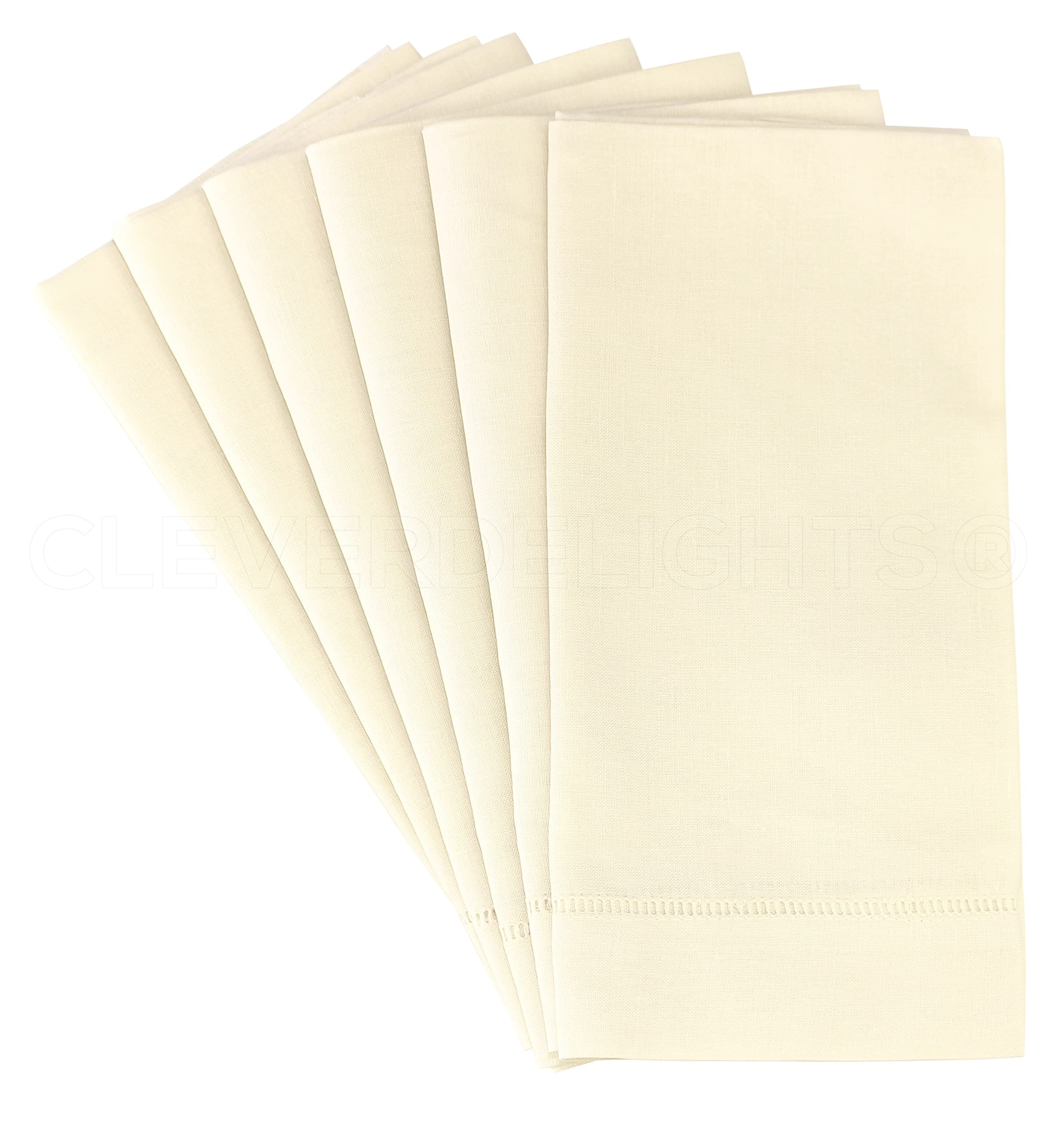 CleverDelights 20 Cream Hemstitch Dinner Napkins - 6 Pack - 55/45 Linen Cotton Blend