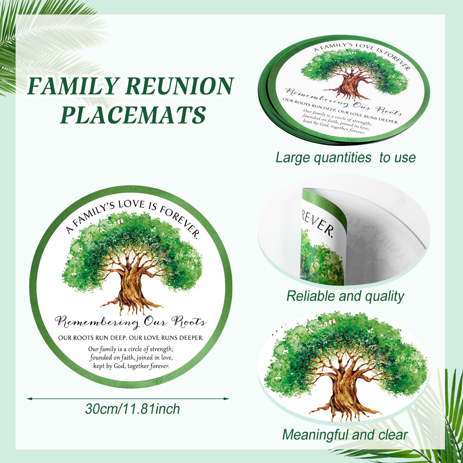 Manteles individuales desechables de papel para reuniones familiares, papel desechable con cargador redondo, decoración de mesa para reuniones familiares (50 piezas)