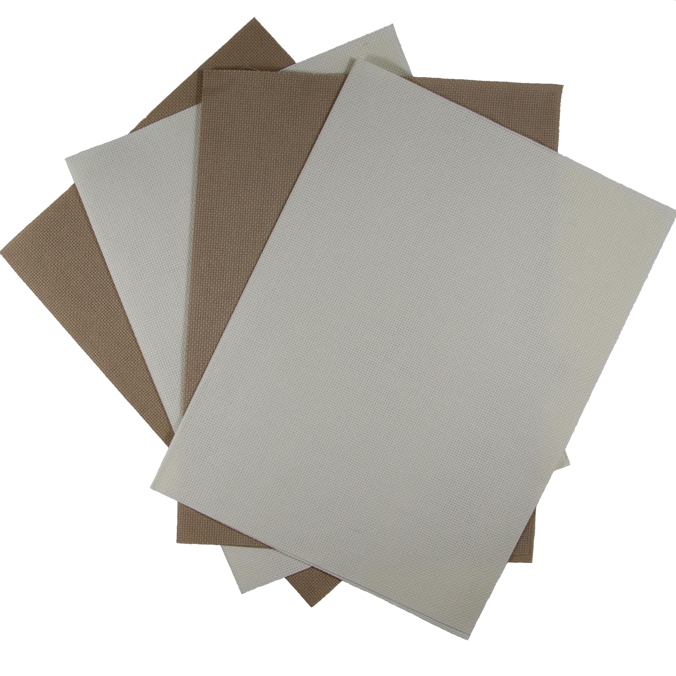 KCS 4/6 pc of 12" x 18" 30cmx45cm 16CT Counted Cotton Aida Cloth Cross Stitch Fabric (Cream+Khaki, 4 pc)