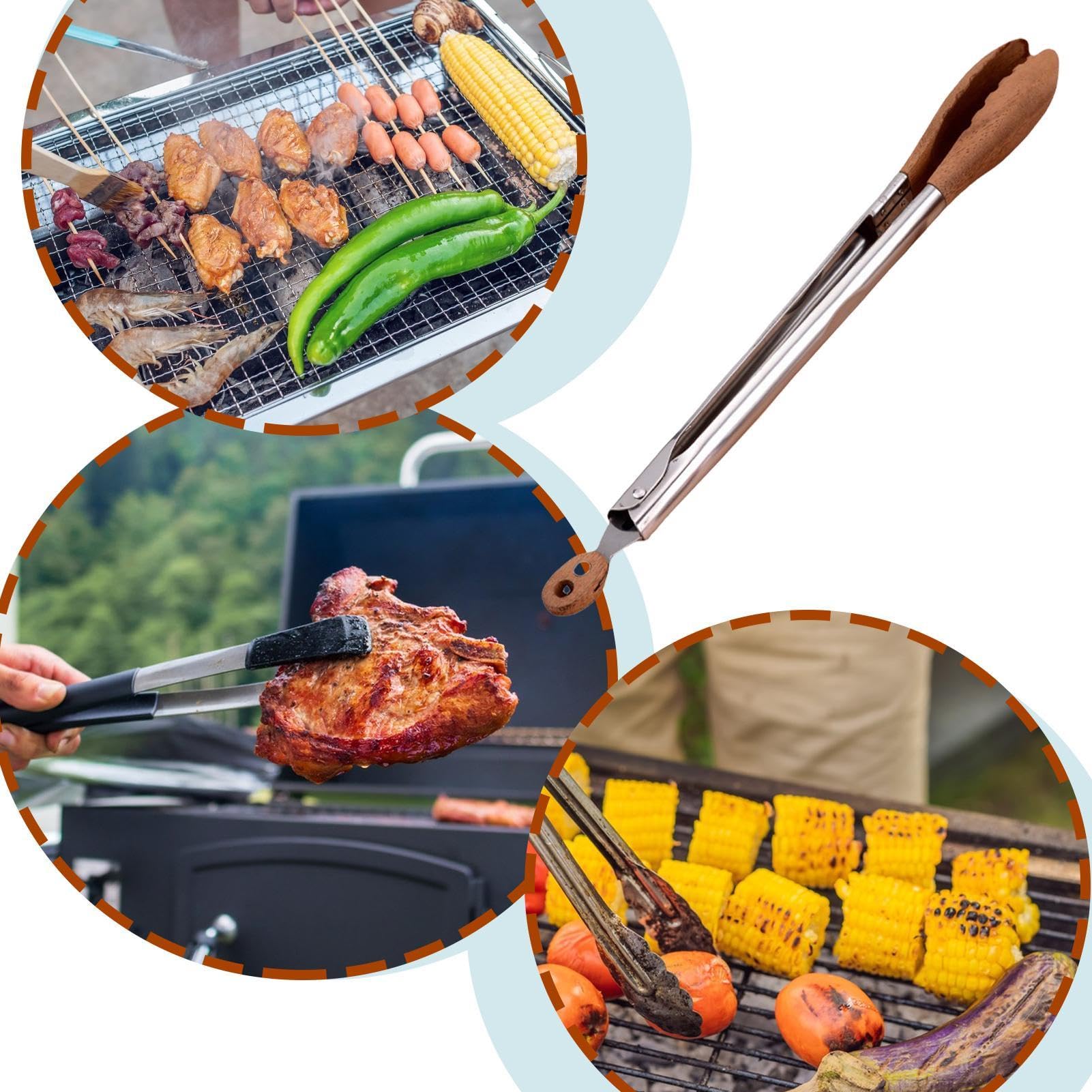 Pinze Da Cucina In Legno Di Noce E Acciaio Inox – 29 Cm, Con Blocco E Impugnatura Ergonomica Per Barbecue E Insalata - 2