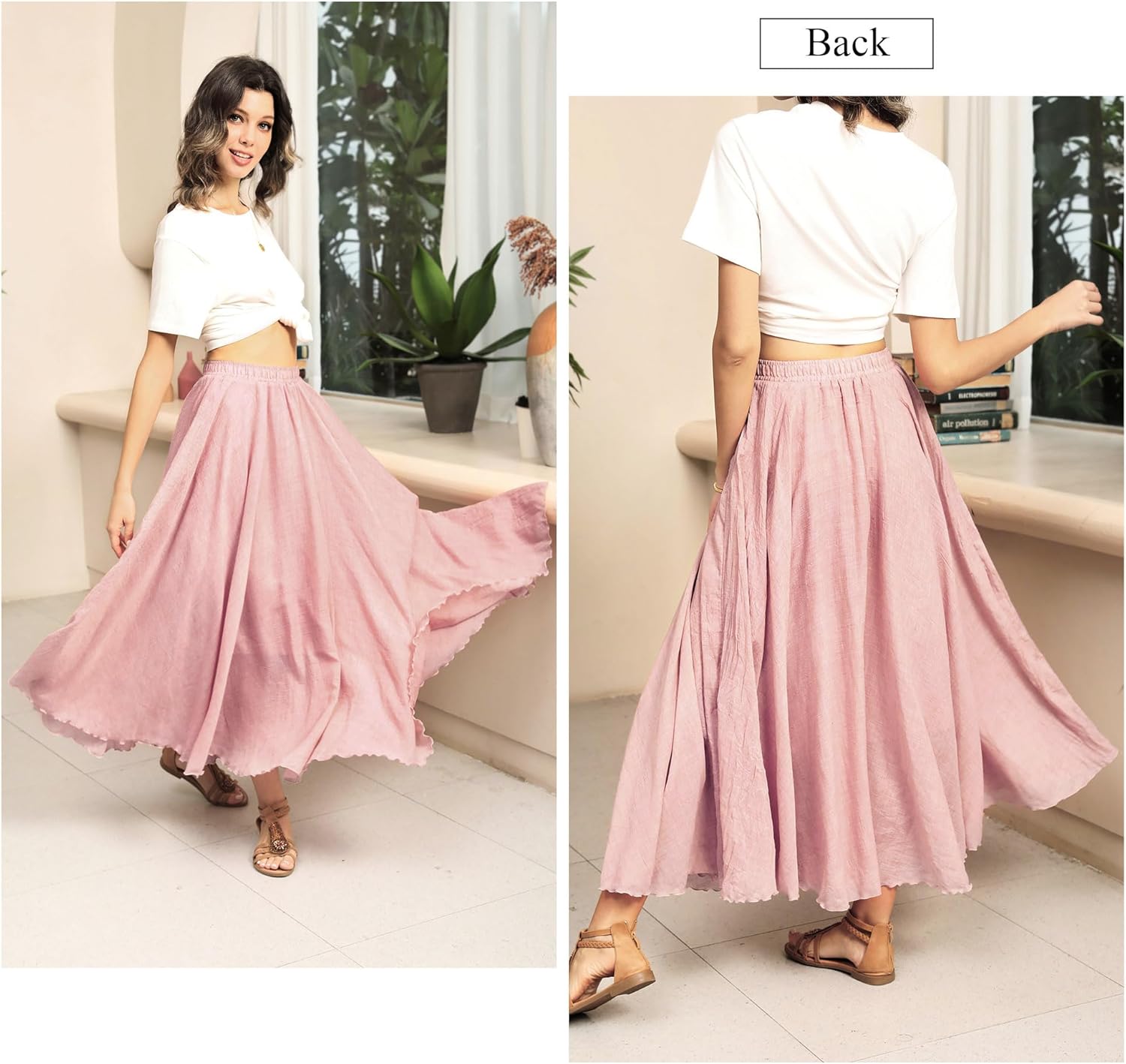 Ezcosplay Women Bohemian Beach A-Line Dress Double Layer Elastic Waist Long Maxi Skirt - Image 2