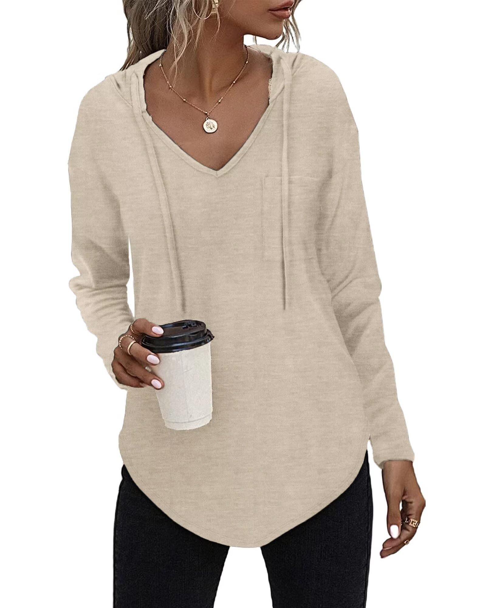 Tanmolo Kapuzenpullover Damen Leichter Pullover Hoodie Sweatshirs mit Taschen für den Herbst