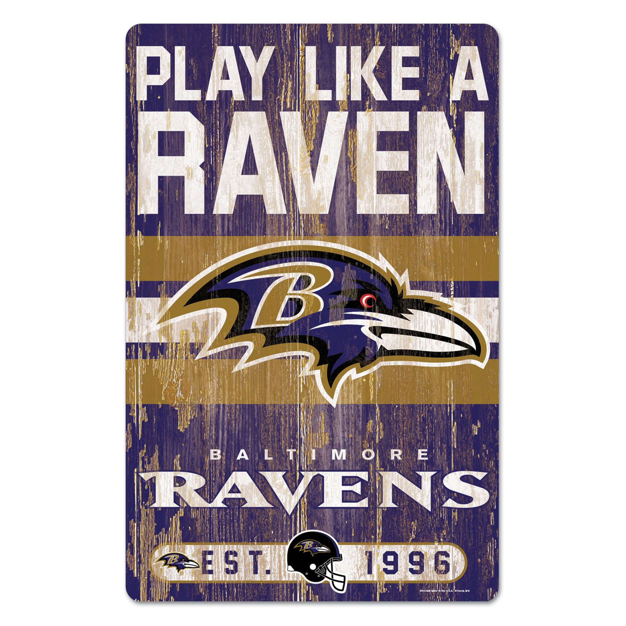 Wincraft NFL Baltimore Ravens 11x17 Wood Sign, Team Color, One Size