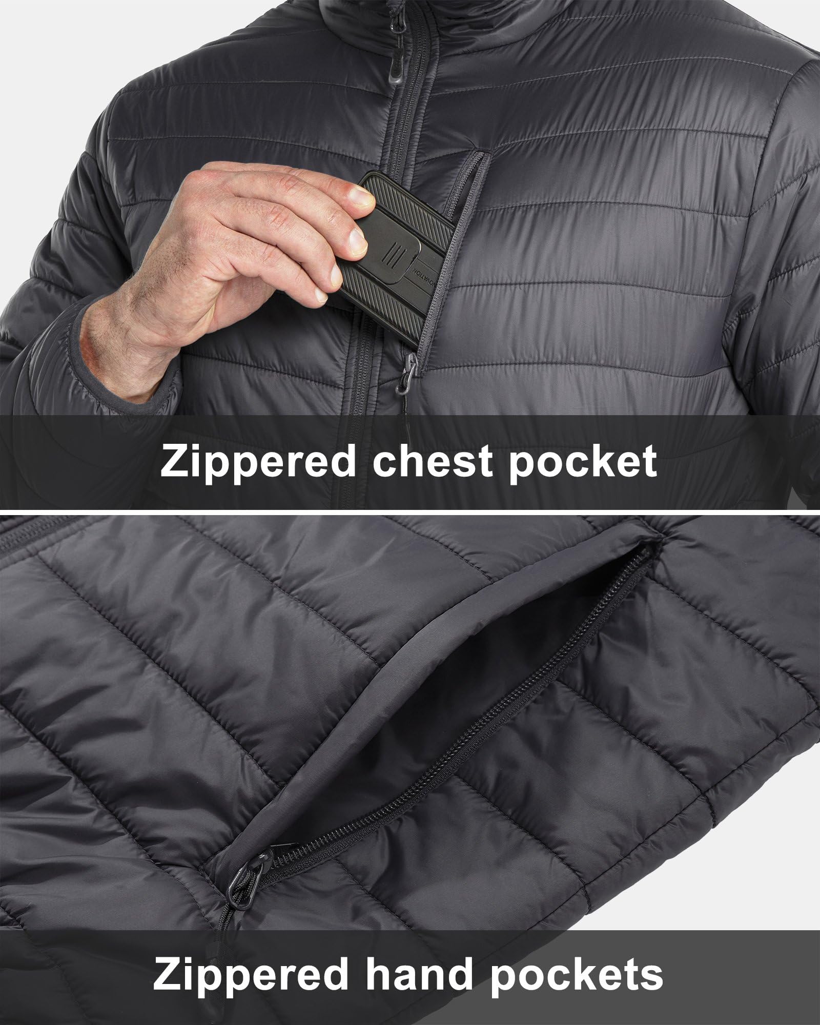 33,000ft Doudoune Légère Paquetable Compressible Homme, imperméable, Veste matelassée et chaude, Convient à la randonnée en plein air décontractée