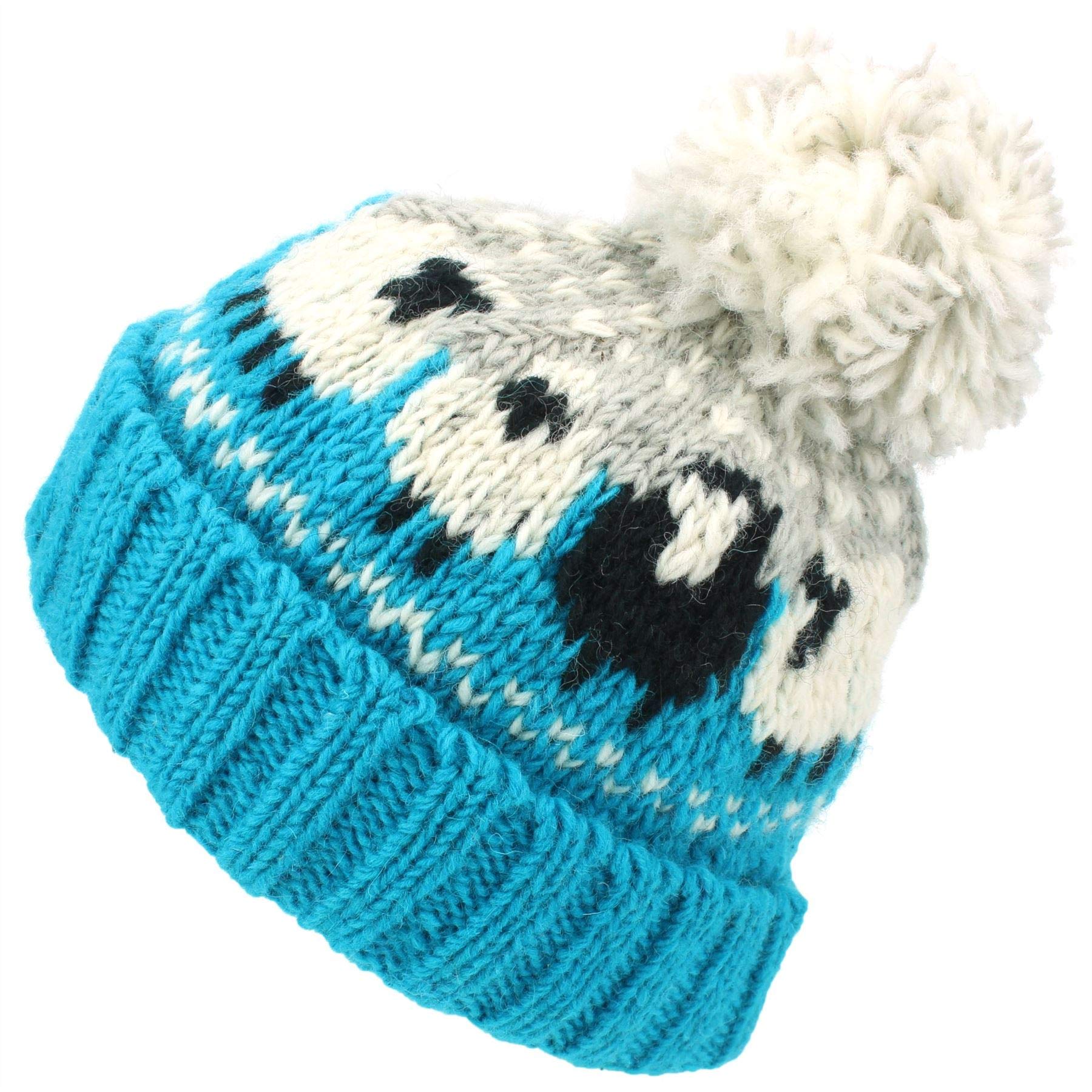 LOUDelephant Wool Knit Bobble Beanie Hat - Sheep - Blue Grey