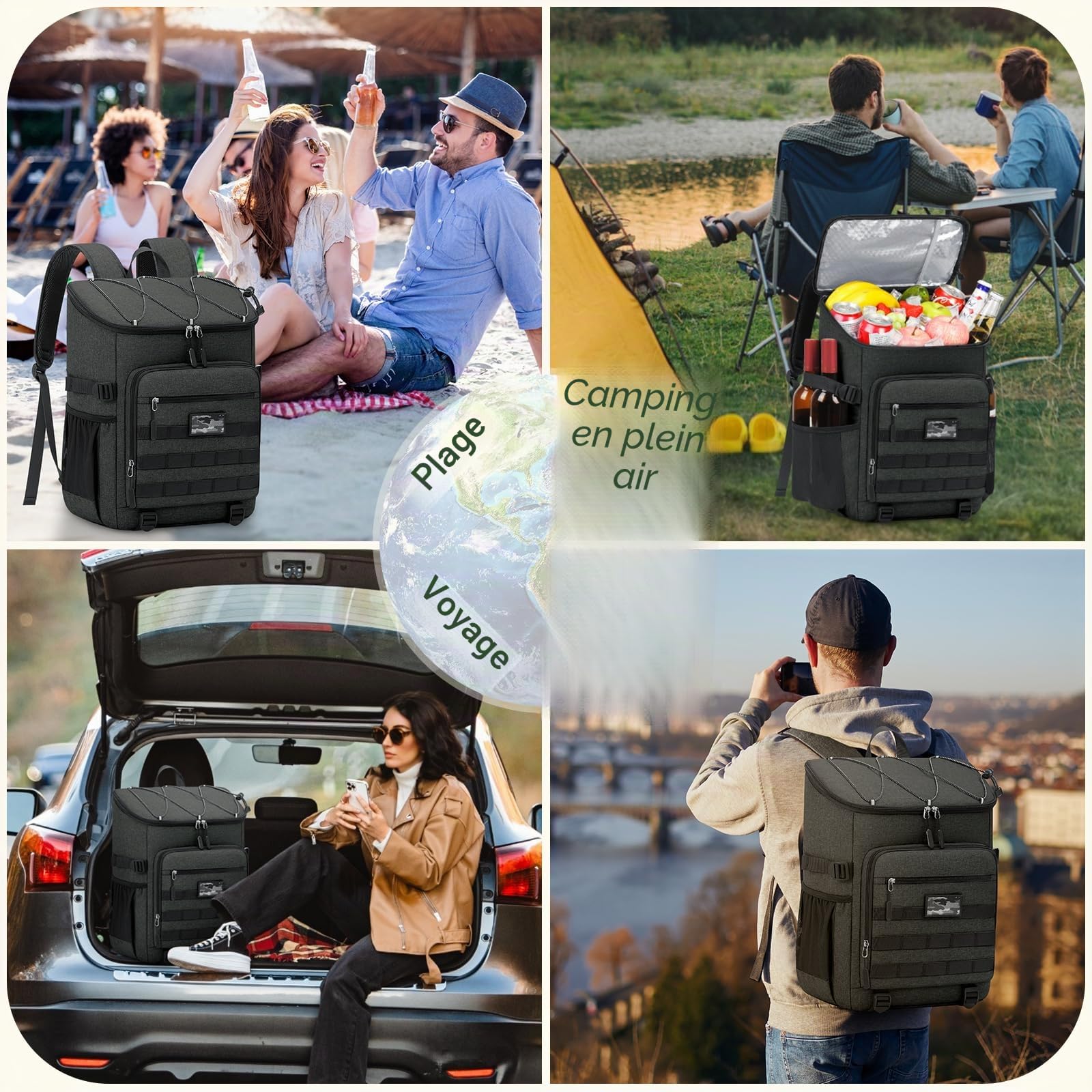 NEWHEY Sac à Dos Isotherme 30L Imperméable Étanche Grande Capacité Léger pour Sac de Pique-Nique à Glacière Portable Travail en Extérieur Camping Plage Randonnée