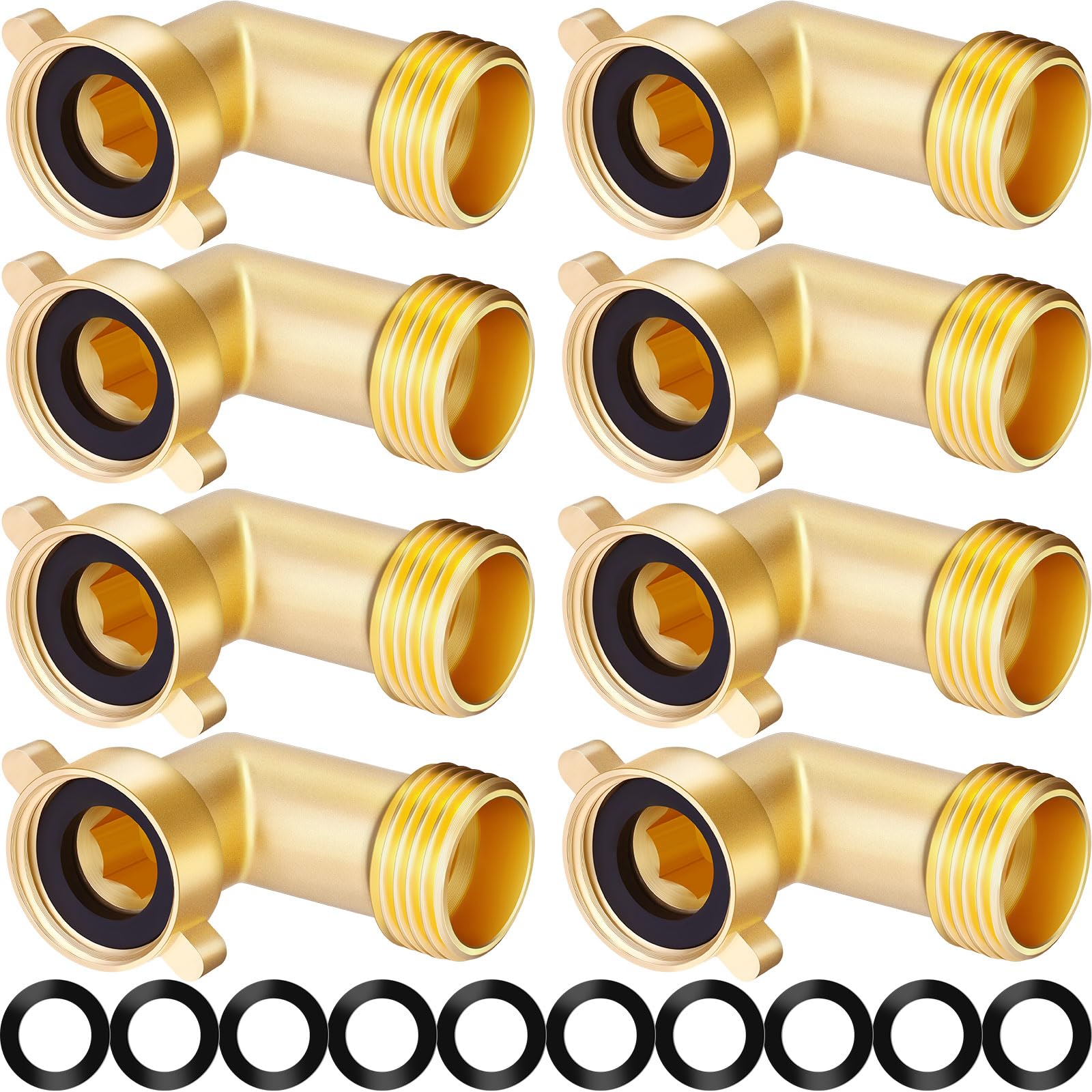 8 Pack Garden Hose Elbow 90 Degree Hose Adapter Solid Brass Water Hose Elbow Heavy Duty Hose Connector 3/4" 90 Degree Elbow with Pressure Washers