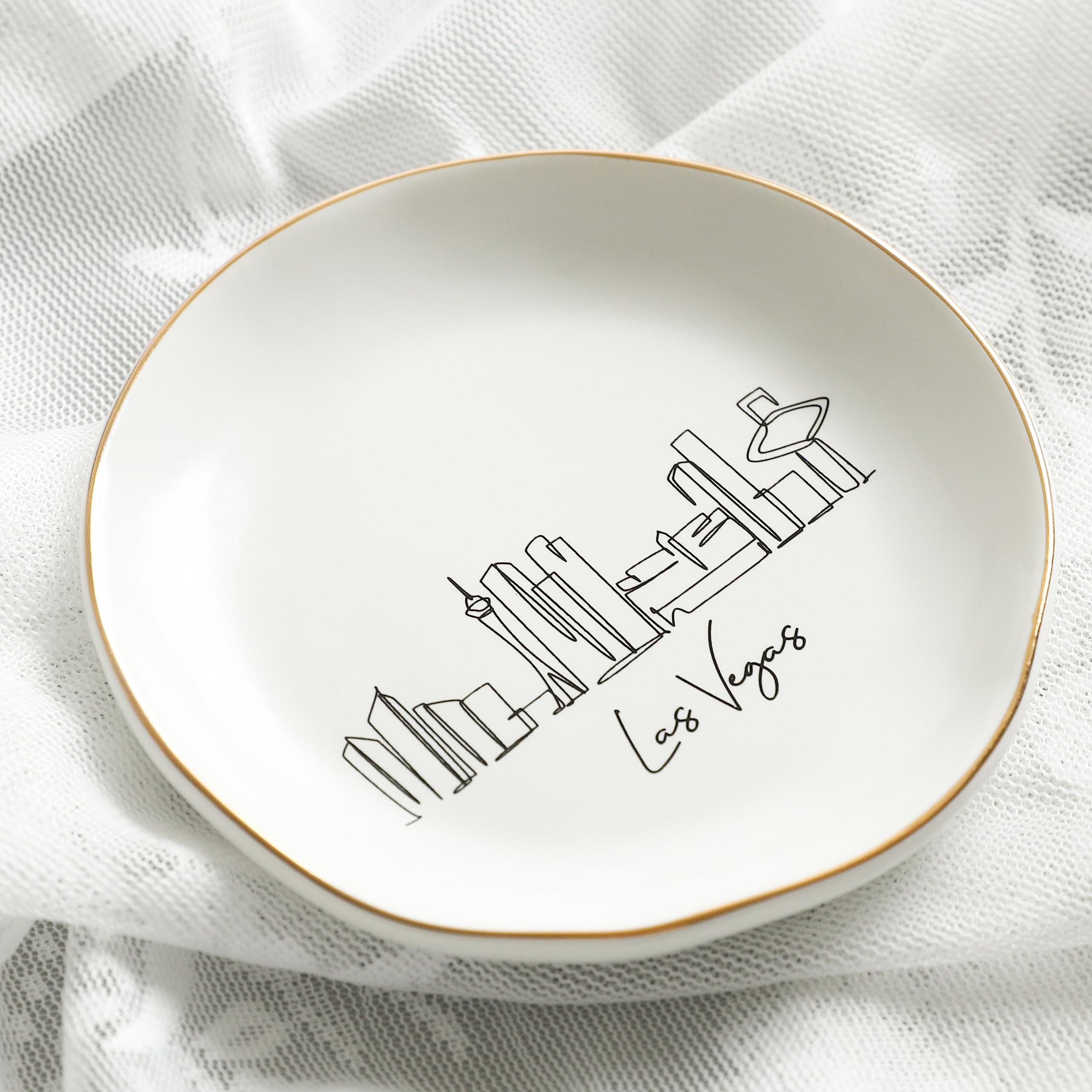 COLLECTIVE HOME - Skyline Jewelry Dish, Ceramic Trinket Dish, Landscape Jewelry Tray, Decorative City View Plate for Rings Earrings Necklaces Bracelet Watch Keys (Las Vegas)