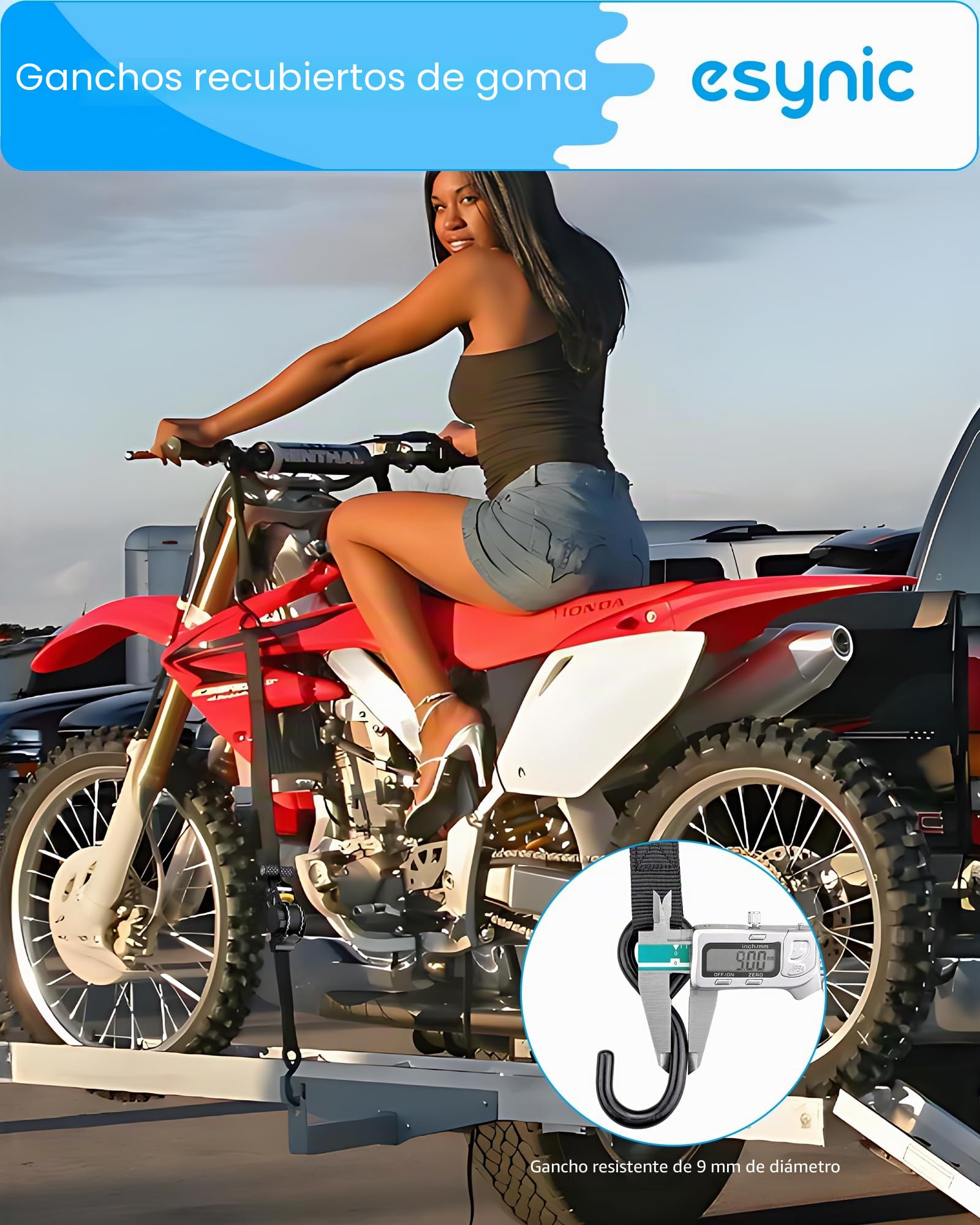 eSynic Cinchas de Amarre 4PCS Correas de Trinquete Retráctiles Automáticas LC 340daN / 680daN Correas de Amarre Retráctiles de 3.3 m * 25 mm con Ganchos y Manijas para Remolque, Moto y Furgoneta