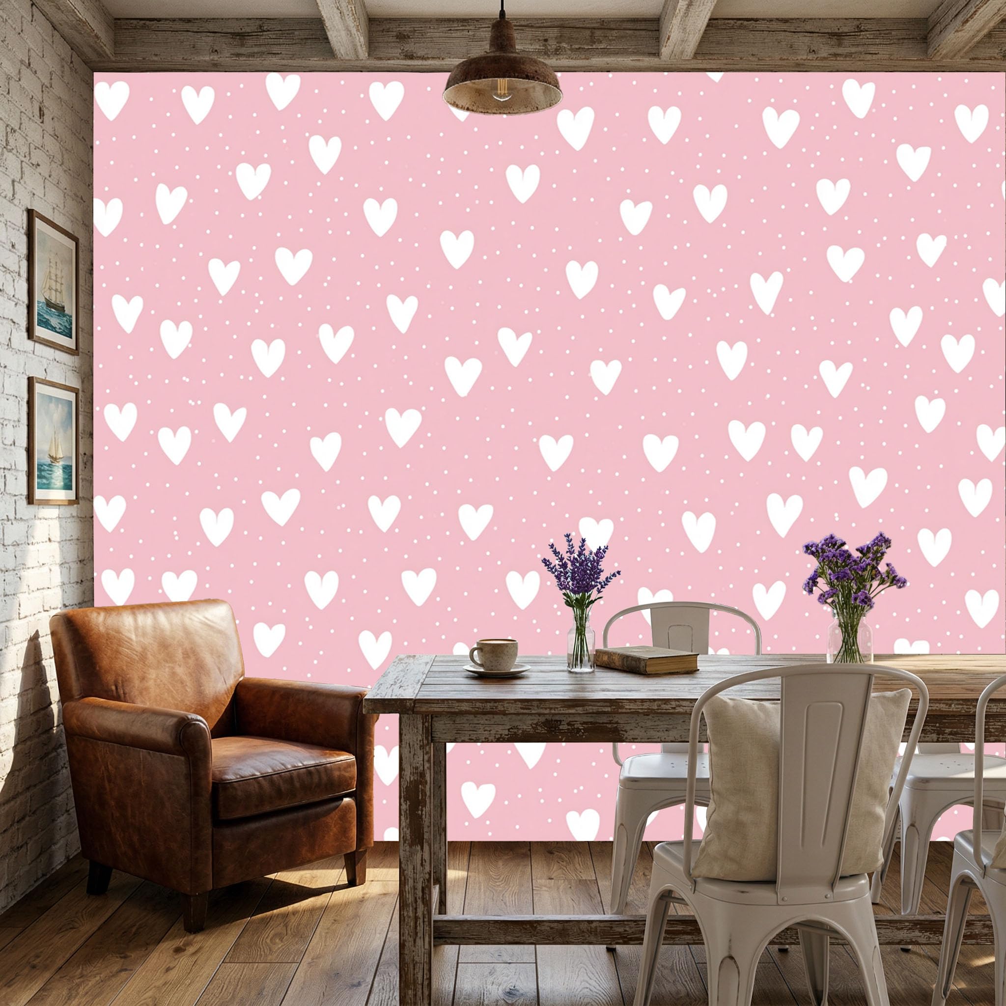 Papier Peint Photo Intissé XXL Cœur 3D Rose 400x280cm pour Salon et Chambre Élégante