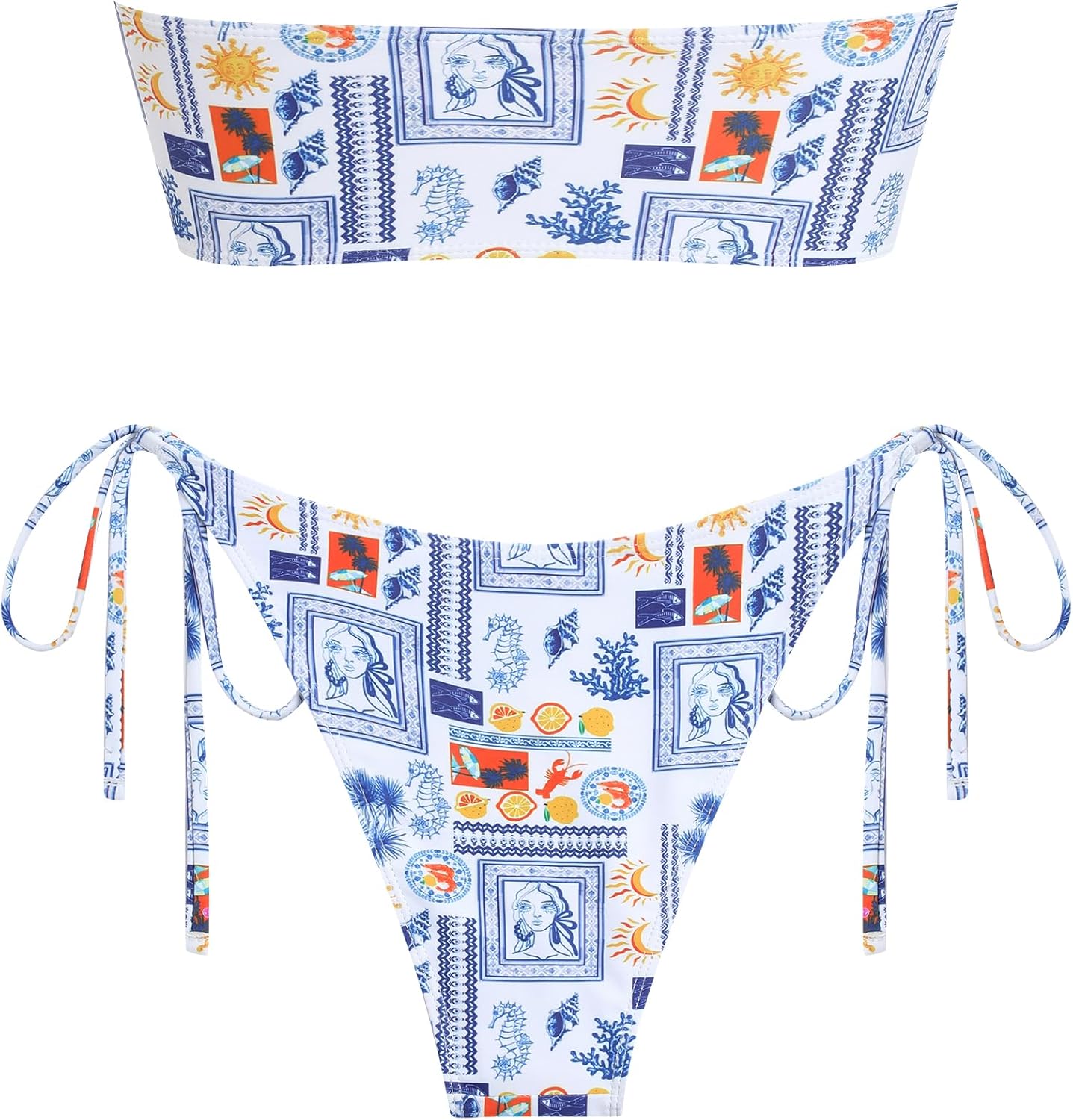 ZAFUL O Ring Bandeau Bikini Sets for Women Sexy Strapless Swimsuits 2 Piece High Cut Bathing Suit