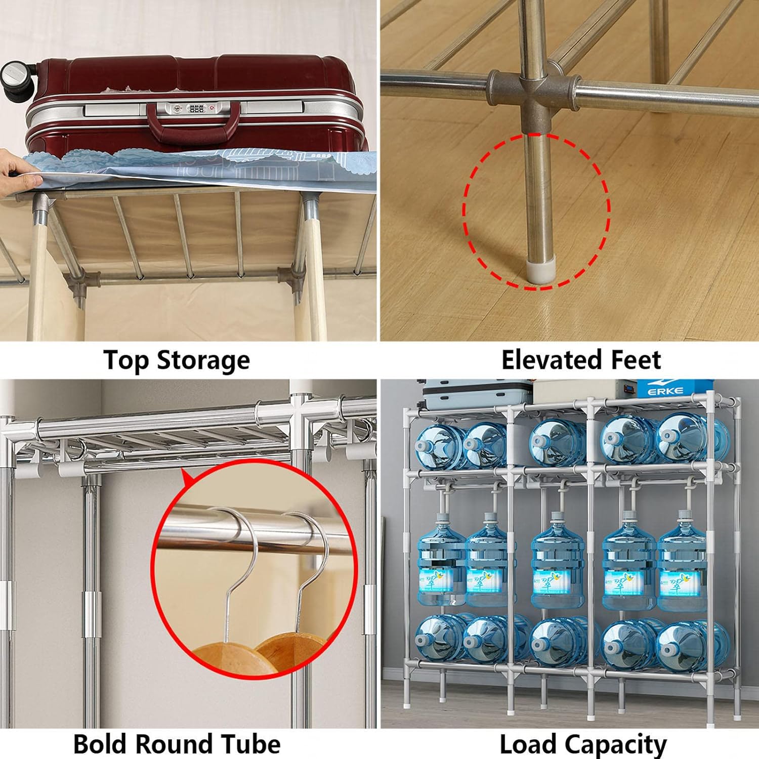 Canvas Wardrobe, Portable with Hanging Rail and Shelves, Clothes Closet Storage Organizer for Bedroom,Brown-128x45x170cm