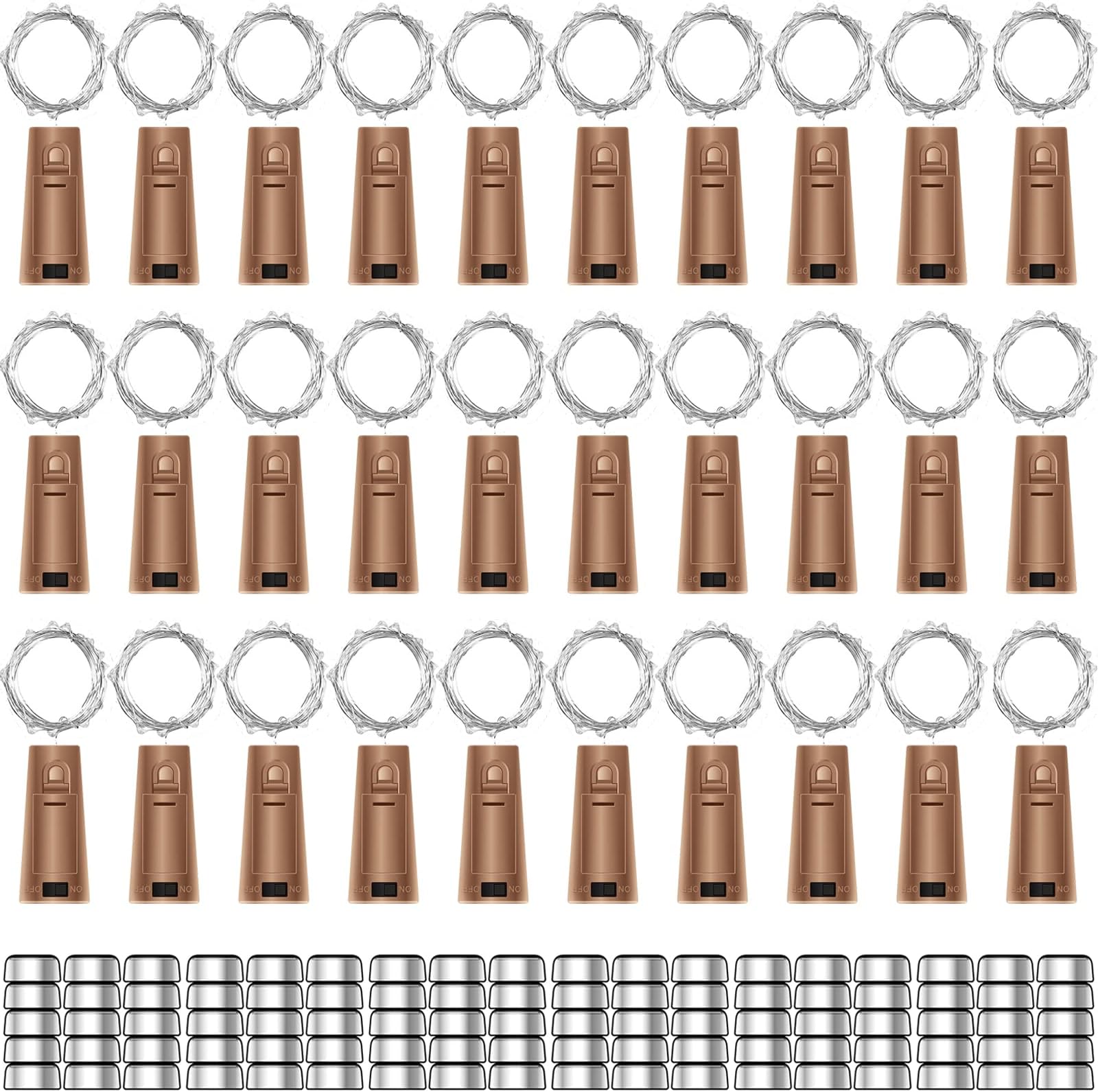 30 Pack Wine Bottle Lights with Cork - Cork Bottle Lights Battery Operated 6.6ft Silver Wire 20 LEDs,Fairy Lights for Christmas,DIY,Party,Decor,Wedding (Warm White,90 Additional Batteries)