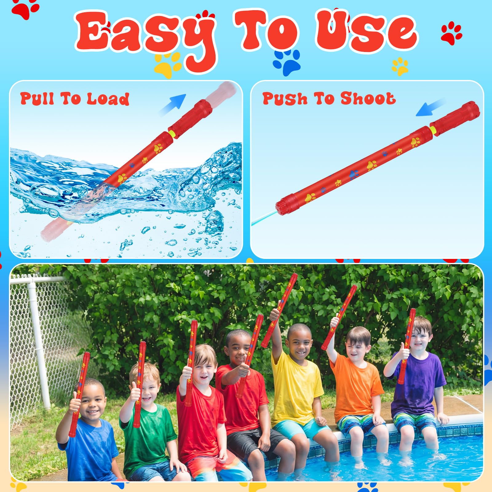 Halloscume Confezione da 12 pistole ad acqua con motivo a zampa di cane, bomboniere, attività estive, pistole ad acqua per adulti, piscina all'aperto, cortile, giochi in spiaggia