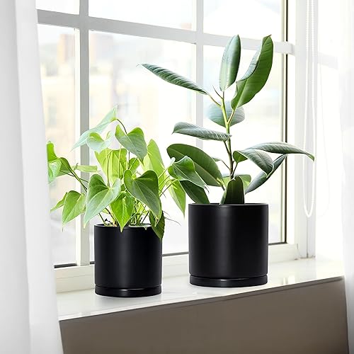 Miniatura 6 de D'vine Dev Macetas de terracota negra para plantas, 4.2 pulgadas, 5.3 pulgadas, 6.5 pulgadas, maceta para suculentas con drenaje y platillo, 40-A-T-4