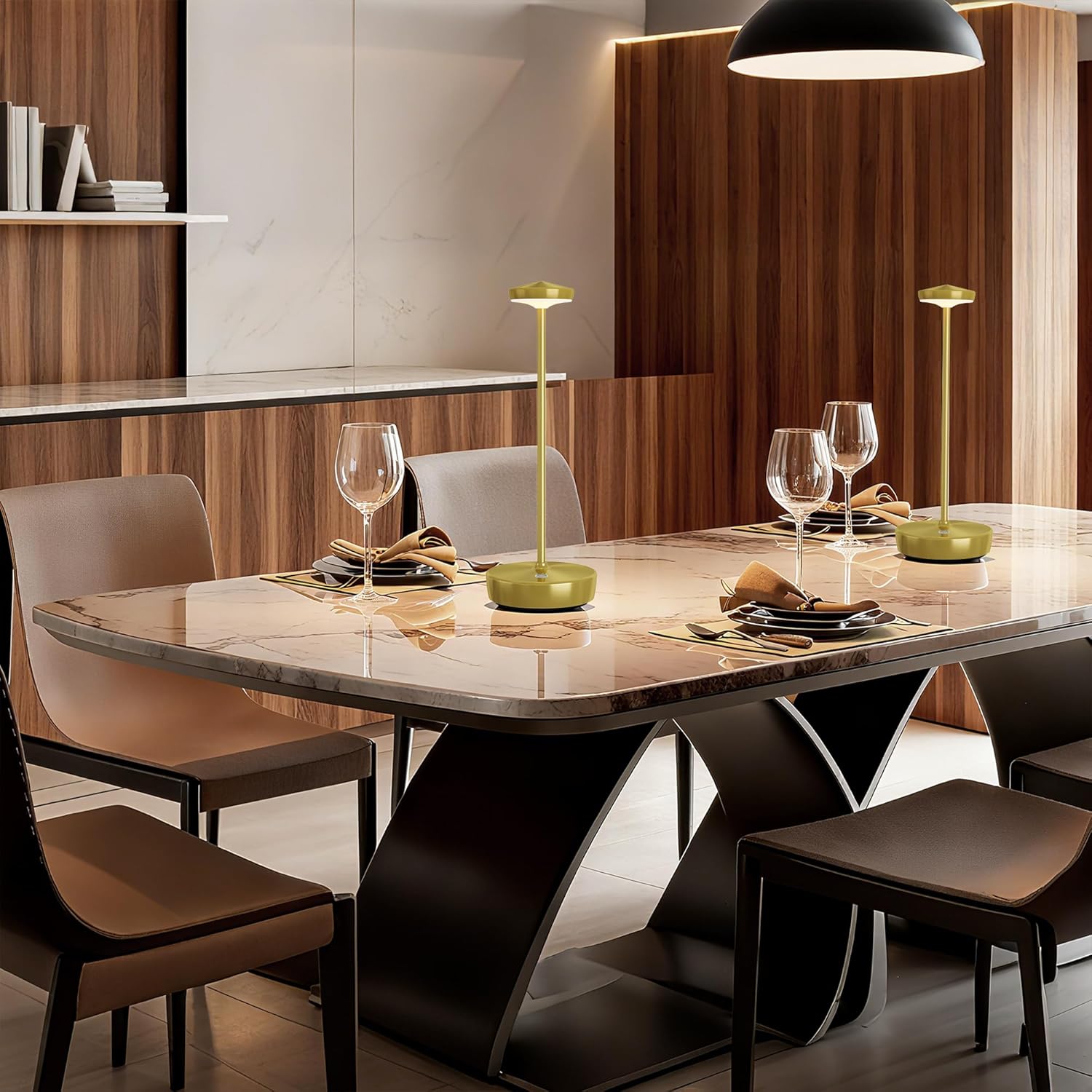 2 Pack Rechargeable Cordless Table Lamps, 5000mAh LED Portable Table Light with 3 Color Stepless Dimming, Battery Powered Waterproof Table Lamp for Outdoor/Restaurant/Home/Dinner (Brushed Gold)