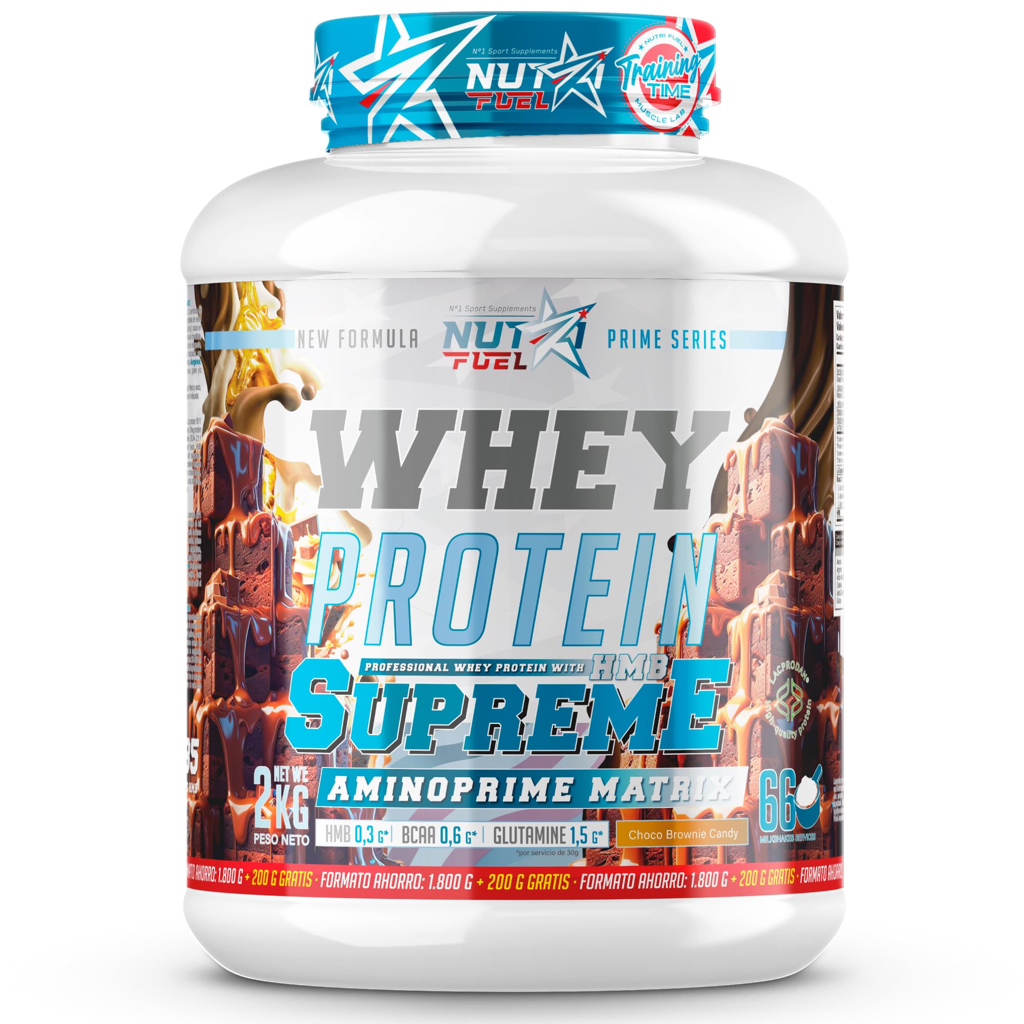 Proteina Whey Alta Pureza Recuperacion Muscular Crecimiento Musculo Aminoacidos HMB Formula Deportiva Batido Proteico Absorcion Rapida Nutricion Deportiva Fuerza Energia (Choco Brownie Caramel 2.000g