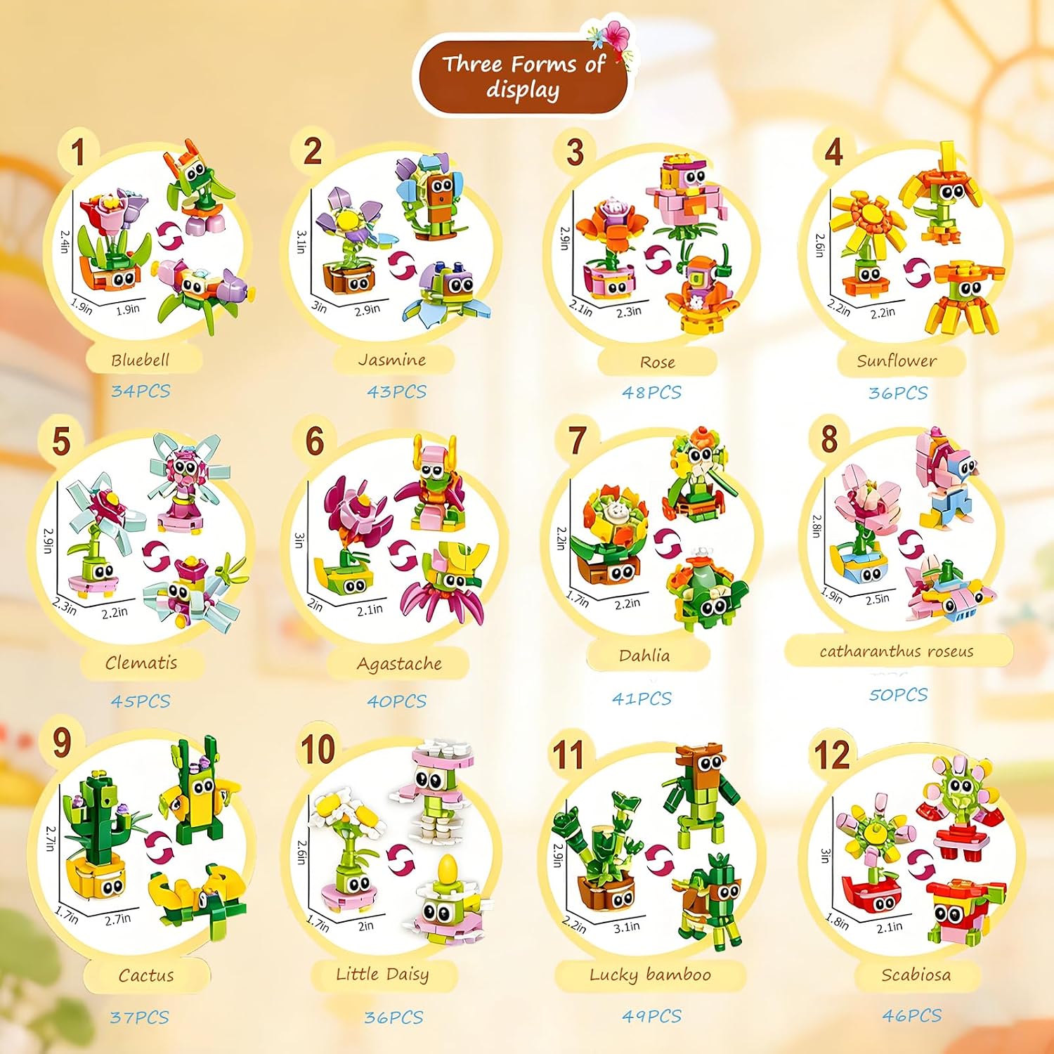24 Pcs Flower Building Set for Kids, Compatible with Lego Flowers for Girls,3-in-1 Mini Building Blocks, STEM Building Toys for Boys Ages 6+, Artificial Plant Decor