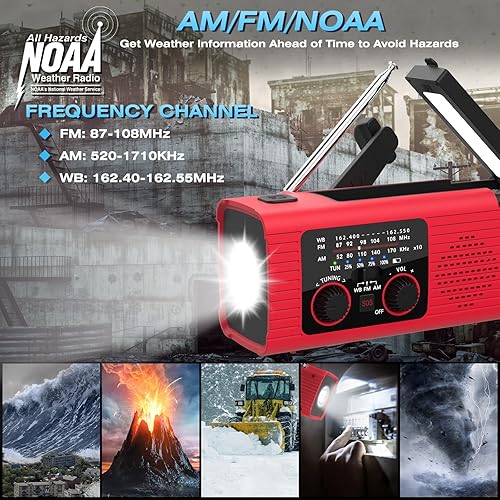 Miniatura 4 de 2023 Newest NOAA Emergency Weather Radio, 4000mAh Weather Alert Radio Solar Charging, Hand Crank & USB Charged, AMFM Radio with LED Flashlight,