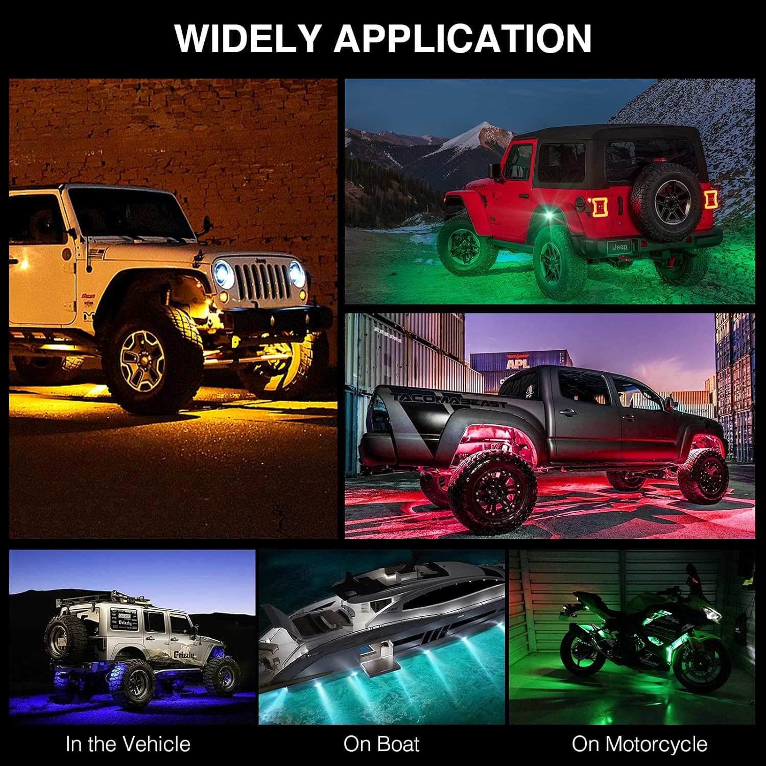 RGB Led Rock Lights for Trucks Exterior, Neon Lights Underglow Kit for Trucks Cars 4 Pods，with App/RF Remote Control, Car Wheel Well Lights for ATV RZR Utv SUV Offroad，Waterproof, DC 12V : Automotive